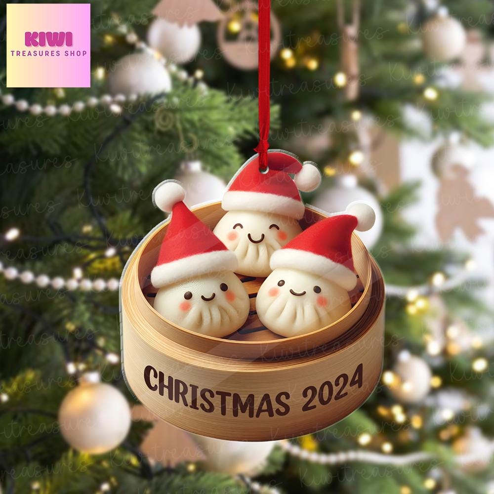 Personalized dumpling christmas FLAT Ornament, dumpling ornament, christmas tree hanging, Foodie lover gift, FLAT 2D ornament, not 3D