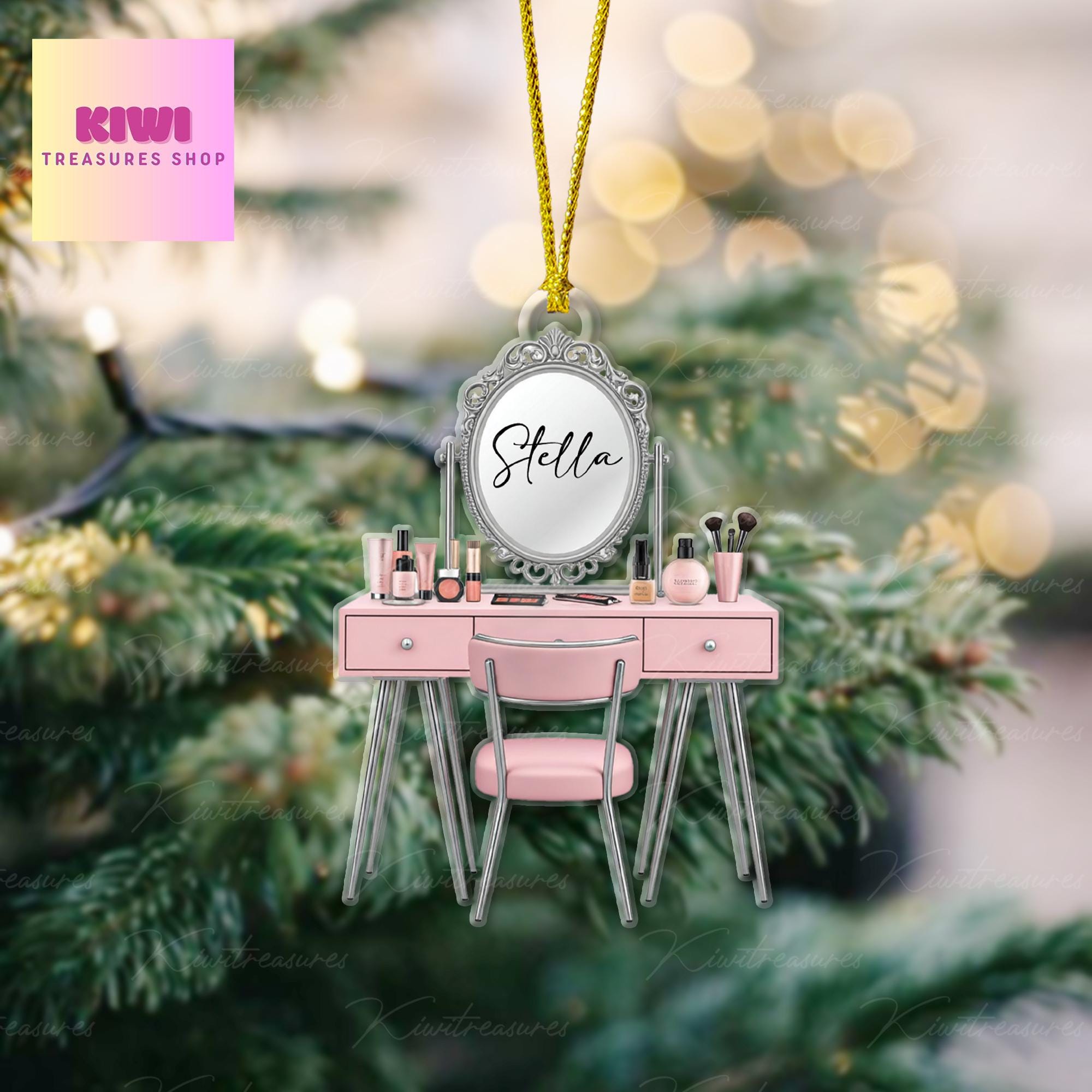 Custom Makeup Vanity Ornament • Personalized Beauty FLAT Christmas Decoration