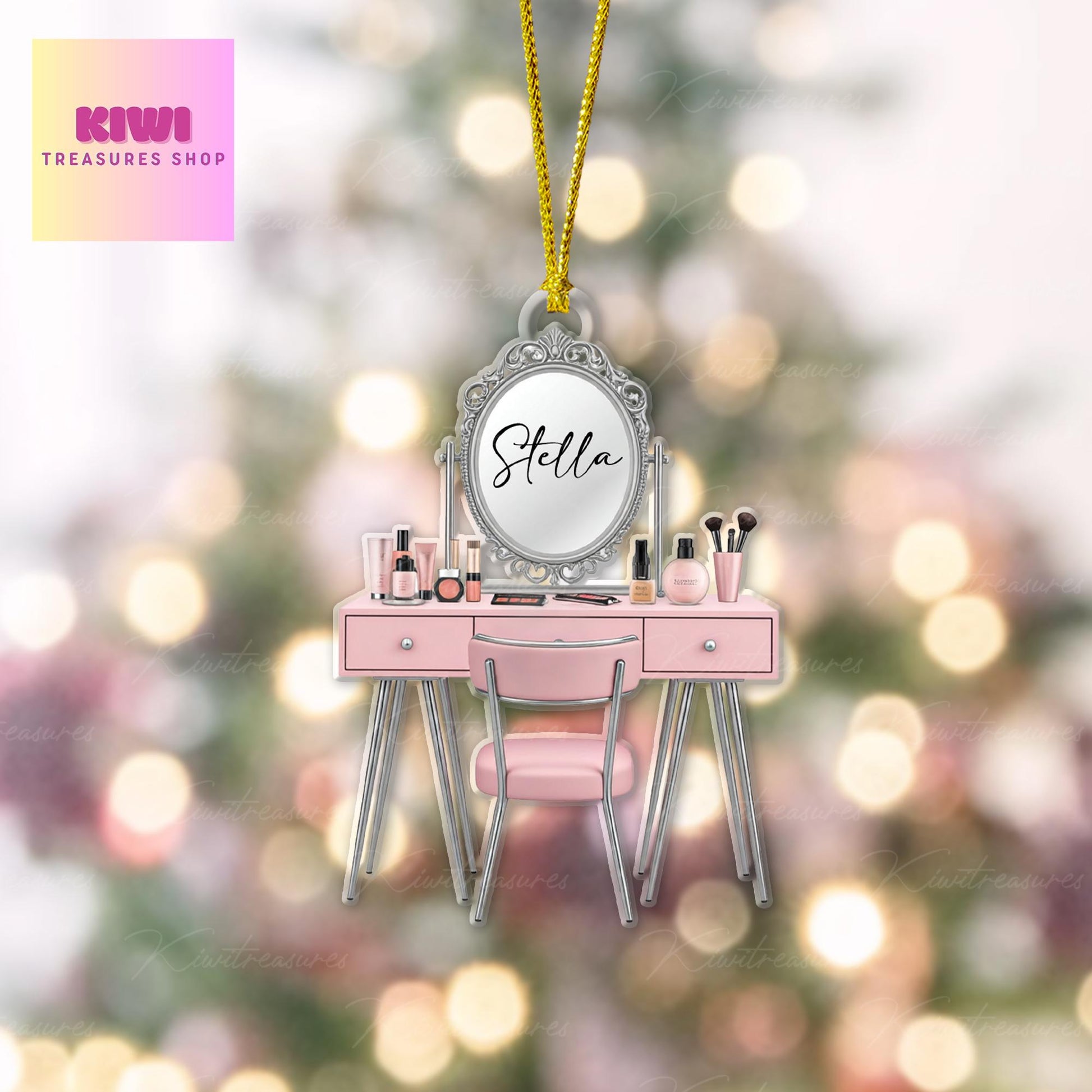 Custom Makeup Vanity Ornament • Personalized Beauty FLAT Christmas Decoration