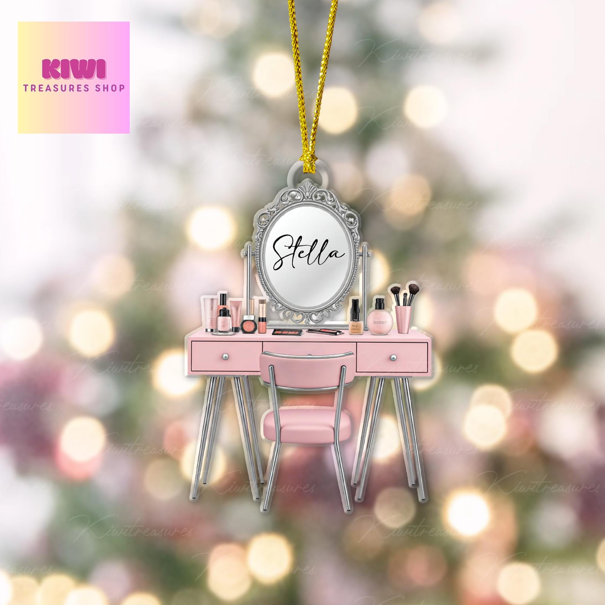 Custom Makeup Vanity Ornament • Personalized Beauty FLAT Christmas Decoration