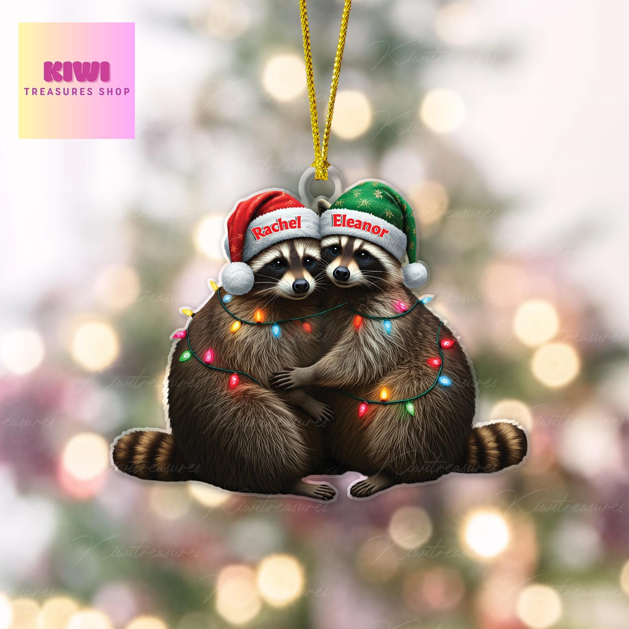 Personalized Raccoon hugging FLAT ornament, Funny trash animal ornament, bestie gift, best friend, sister ornament, raccoon lover