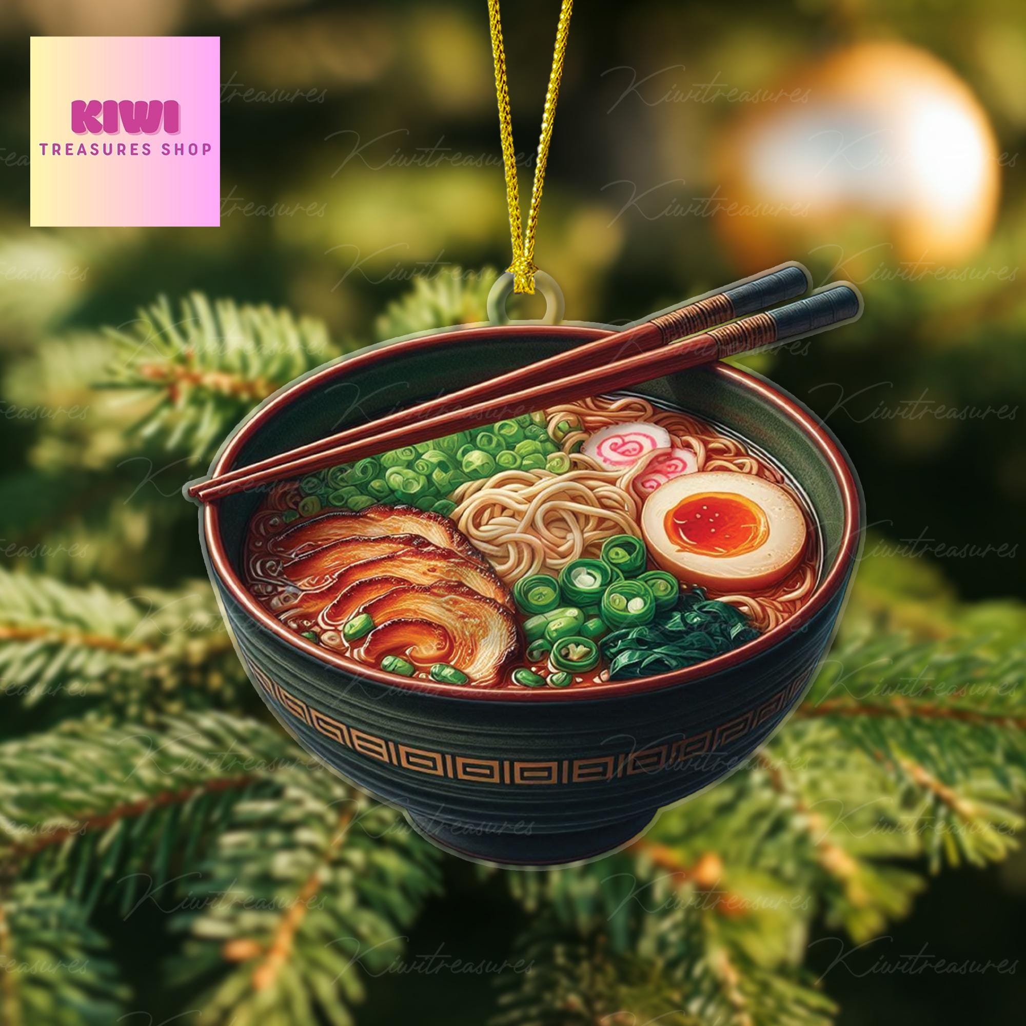 Ramen FLAT Ornament, Japanese food ornament, christmas tree hanging, mukkbang lover gift, FLAT 2d ornament, ramen noodles
