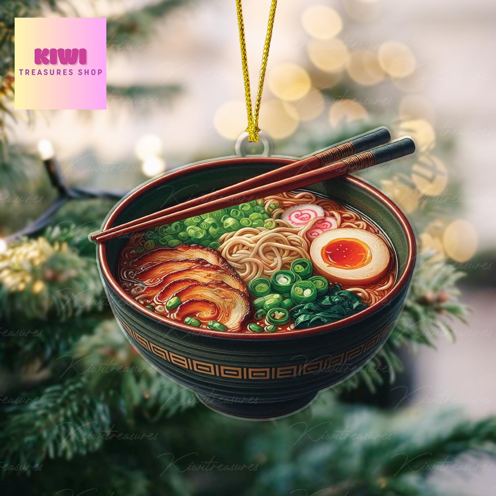 Ramen FLAT Ornament, Japanese food ornament, christmas tree hanging, mukkbang lover gift, FLAT 2d ornament, ramen noodles