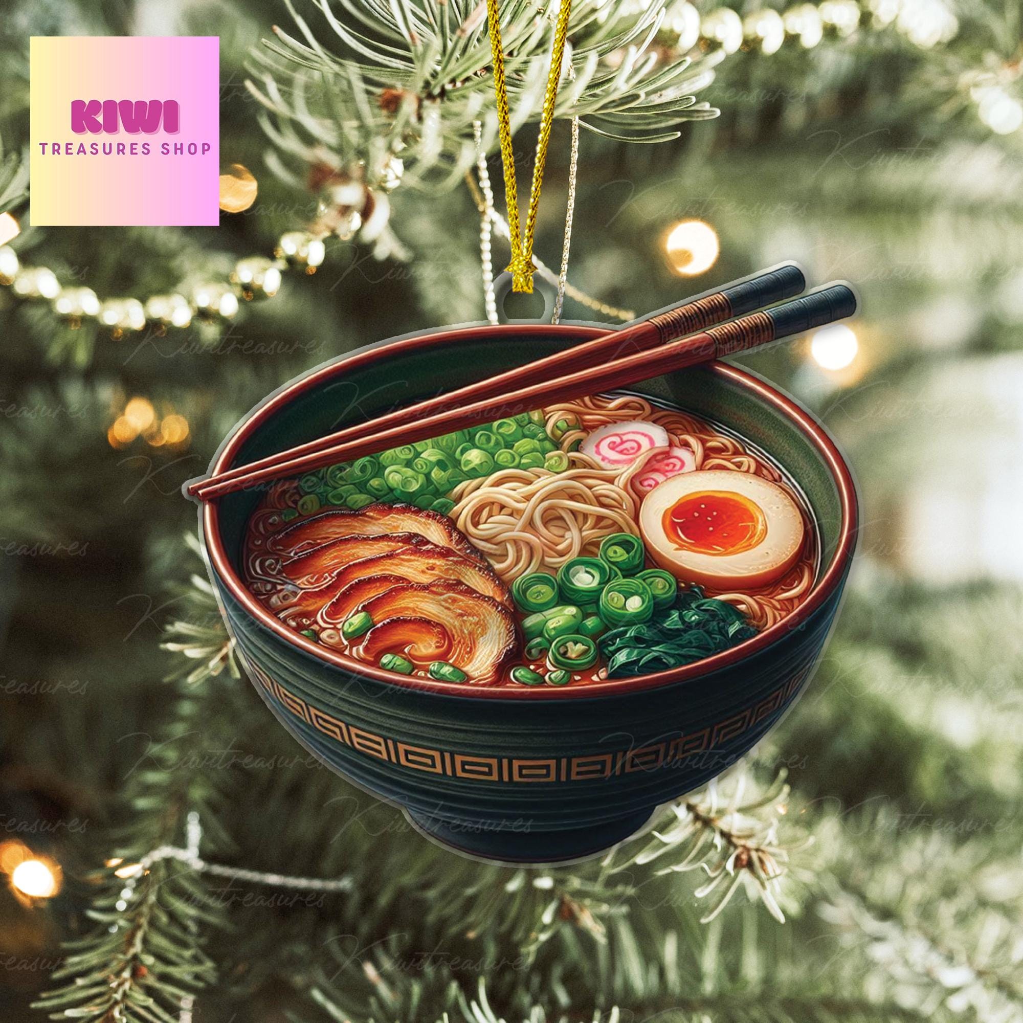Ramen FLAT Ornament, Japanese food ornament, christmas tree hanging, mukkbang lover gift, FLAT 2d ornament, ramen noodles