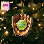 Custom Softball Ornament • Personalized Glove and Ball FLAT Christmas Decoration