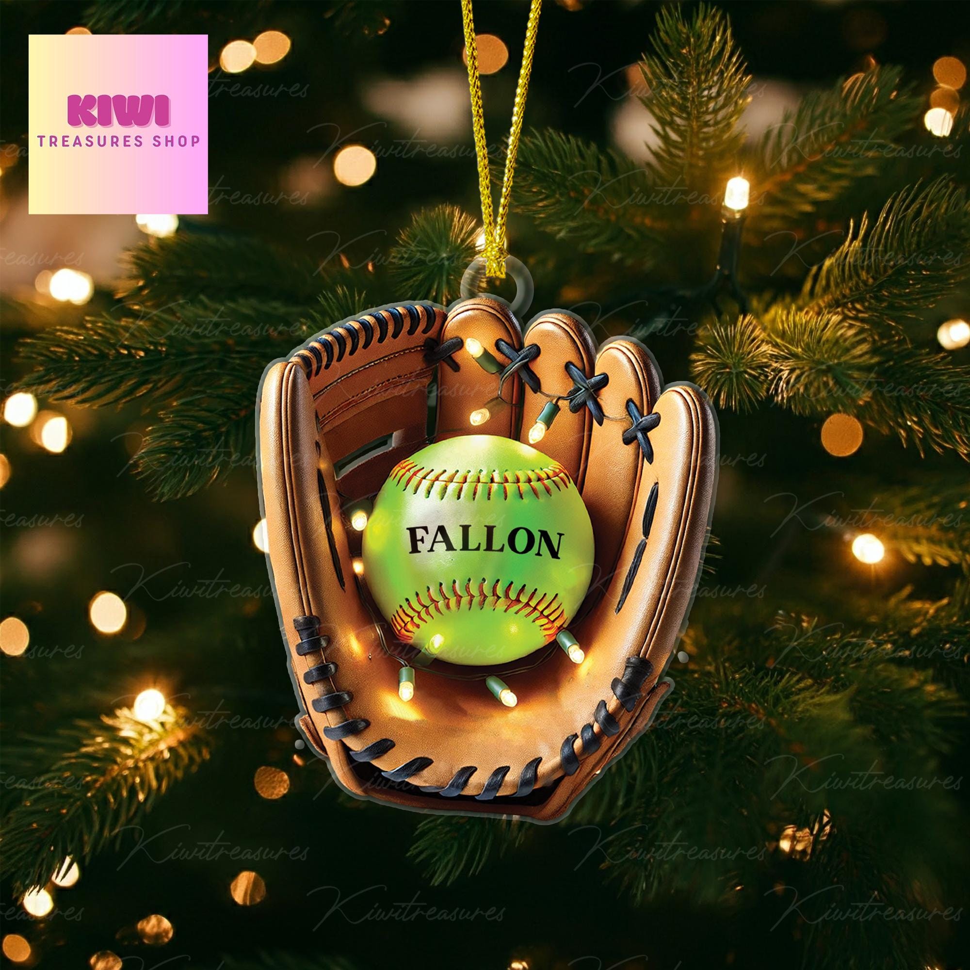 Custom Softball Ornament • Personalized Glove and Ball FLAT Christmas Decoration