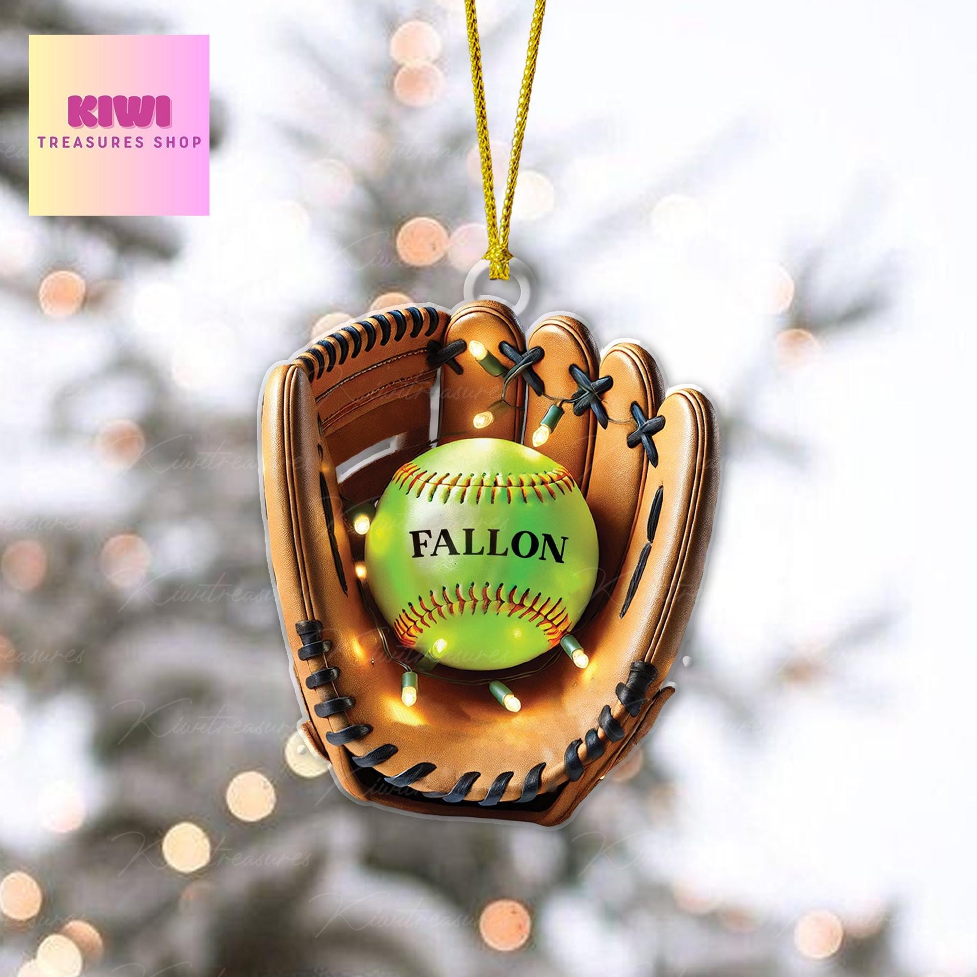 Custom Softball Ornament • Personalized Glove and Ball FLAT Christmas Decoration