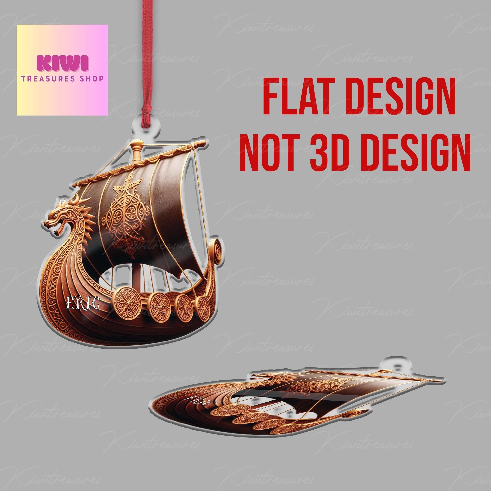 Custom name Viking longboat Ornament, Viking ornament, Christmas Viking gift, Viking husband gift, Flat 2D ornament NOT 3D, Viking boat