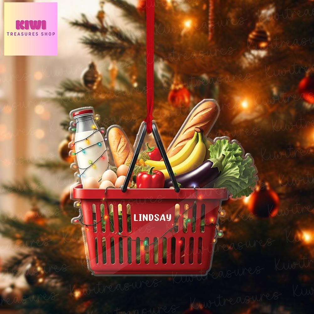Personalized Shopping basket food FLAT Ornament, Vegetables ornament, fresh food ornament, Shopping lover gift, 2D flat ornament gift