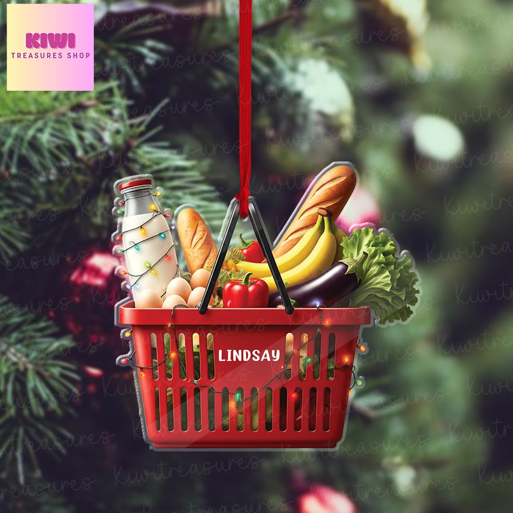 Personalized Shopping basket food FLAT Ornament, Vegetables ornament, fresh food ornament, Shopping lover gift, 2D flat ornament gift