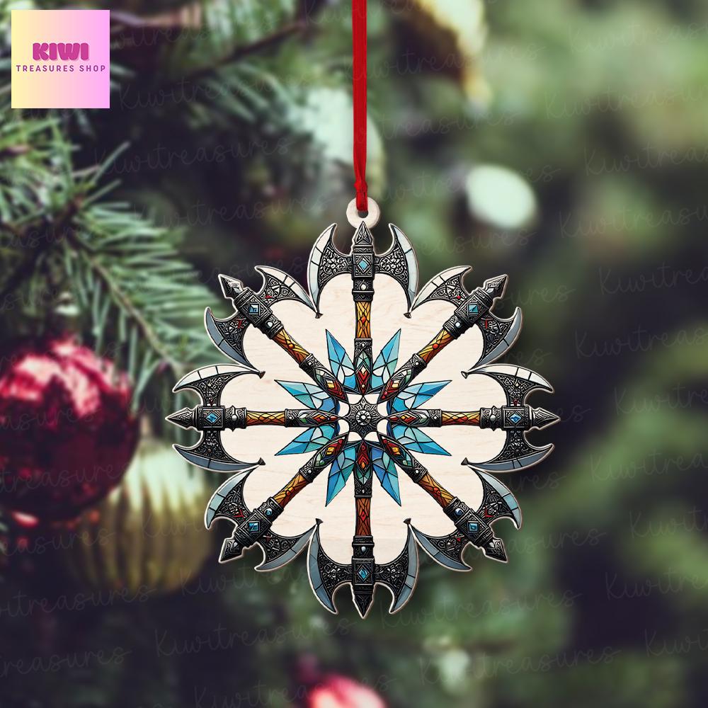 Viking battle axe  snowflake Ornament, Viking ornament, Viking gift, Viking husband gift, Flat 2D ornament NOT 3D, Viking snowflake