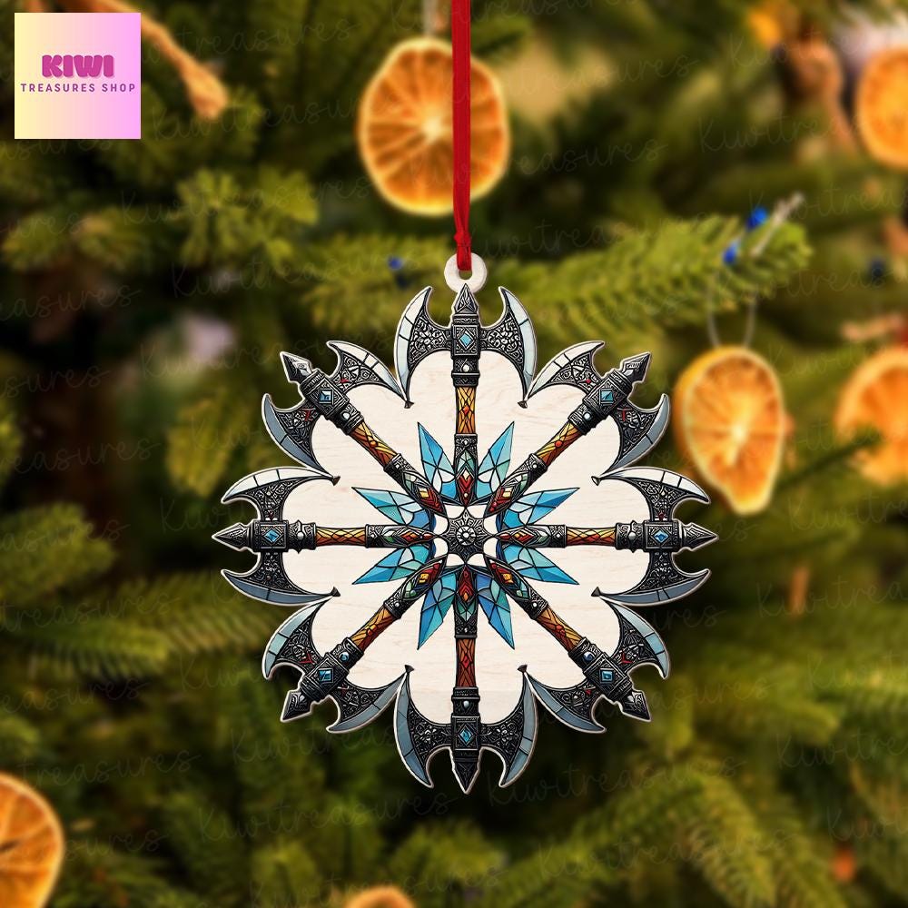 Viking battle axe  snowflake Ornament, Viking ornament, Viking gift, Viking husband gift, Flat 2D ornament NOT 3D, Viking snowflake