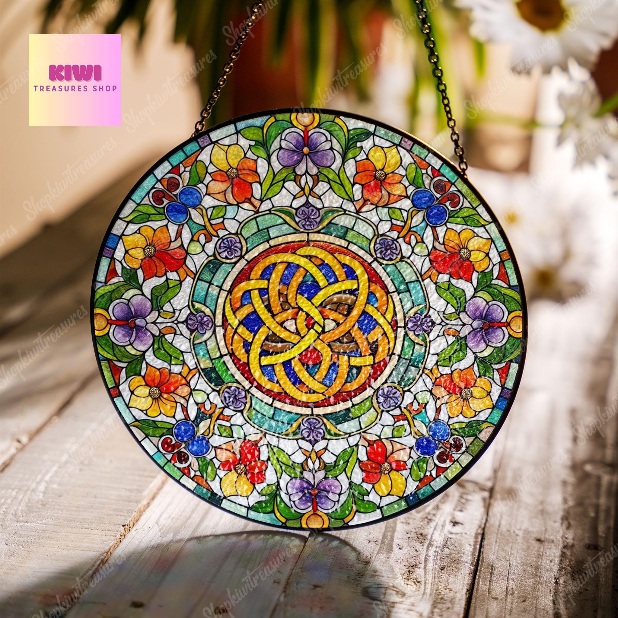 Celtic Knot Floral Glass SunCatcher Celtic Witches Knot Window hanging Wiccan Protection Charm Home Decoration Pagan Solstice gift decor