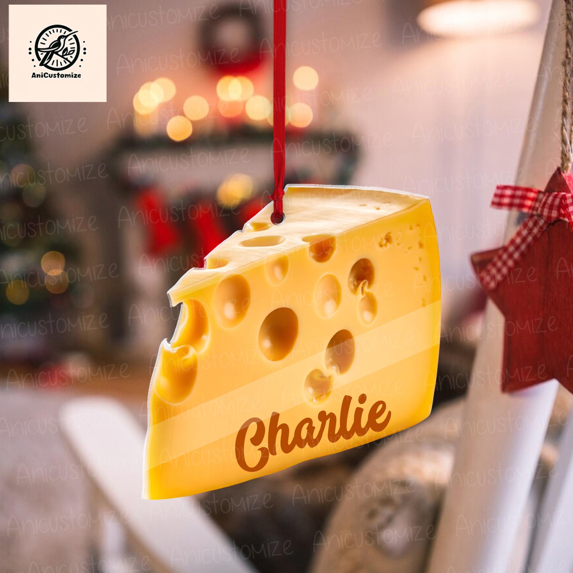 Personalized Cheese Ornament, 2D FLAT Christmas Ornament, Small Funky Cheese Wedge Foodie Lover Food Xmas Ornament, Quirky Ornament Gift