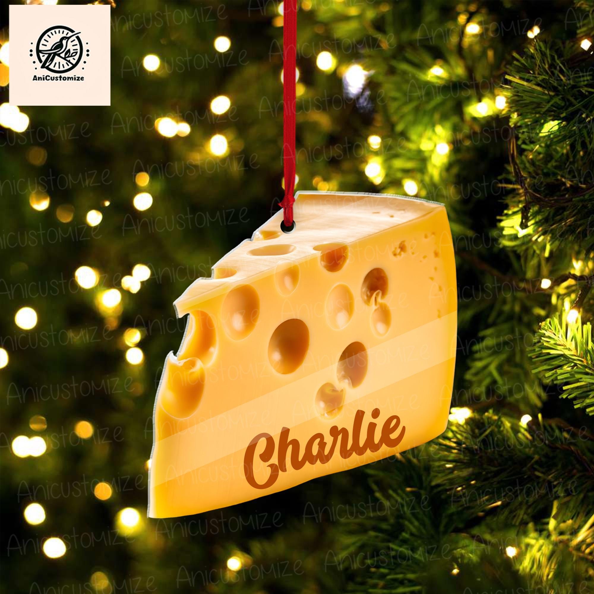 Personalized Cheese Ornament, 2D FLAT Christmas Ornament, Small Funky Cheese Wedge Foodie Lover Food Xmas Ornament, Quirky Ornament Gift