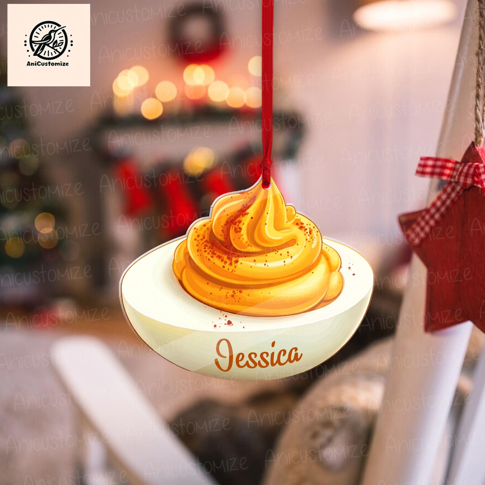 Personalized Deviled Egg Ornament, 2D FLAT Christmas Ornament, Small Funky Egg Foodie Lover Food Xmas Ornament, Funny Egg Ornament Gift