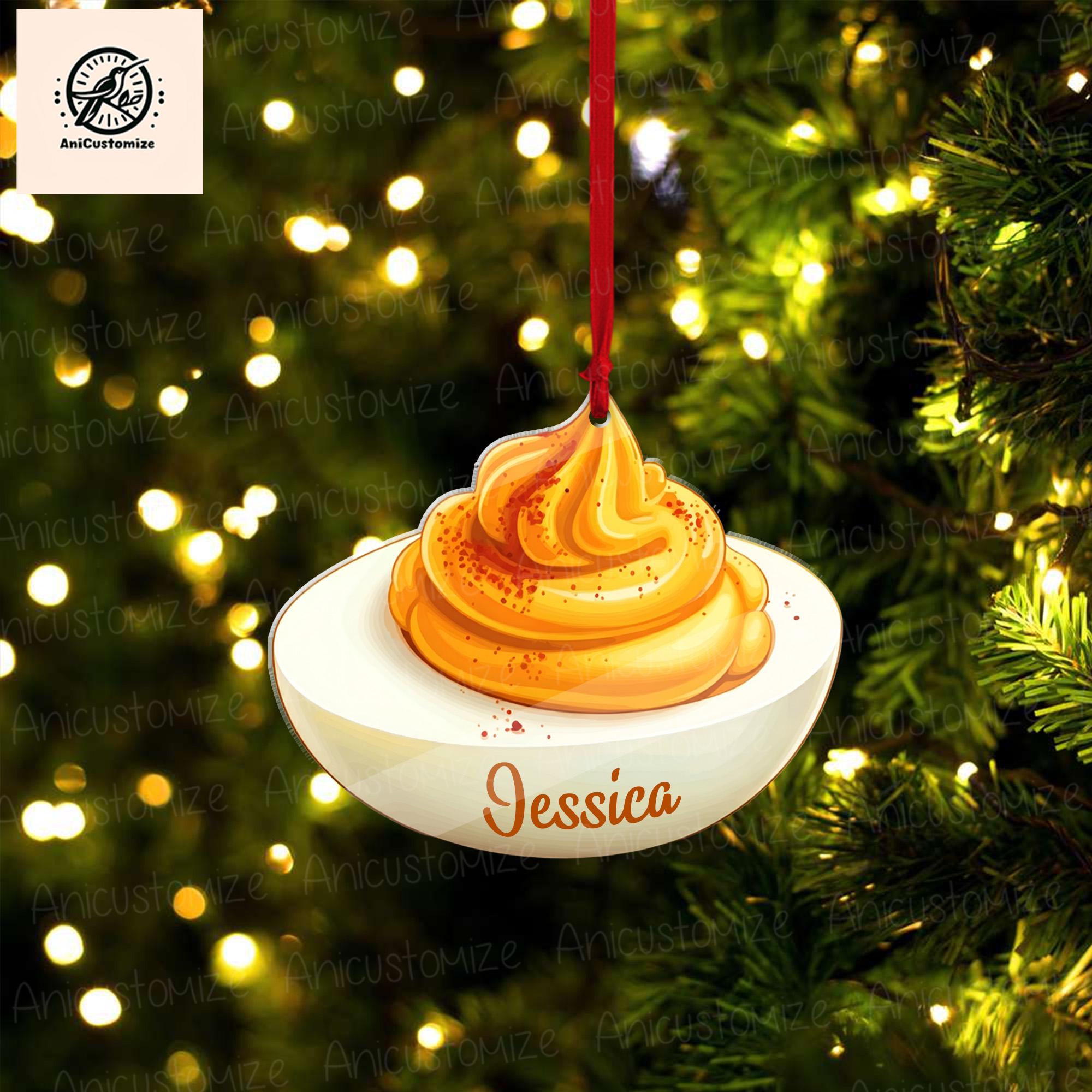 Personalized Deviled Egg Ornament, 2D FLAT Christmas Ornament, Small Funky Egg Foodie Lover Food Xmas Ornament, Funny Egg Ornament Gift