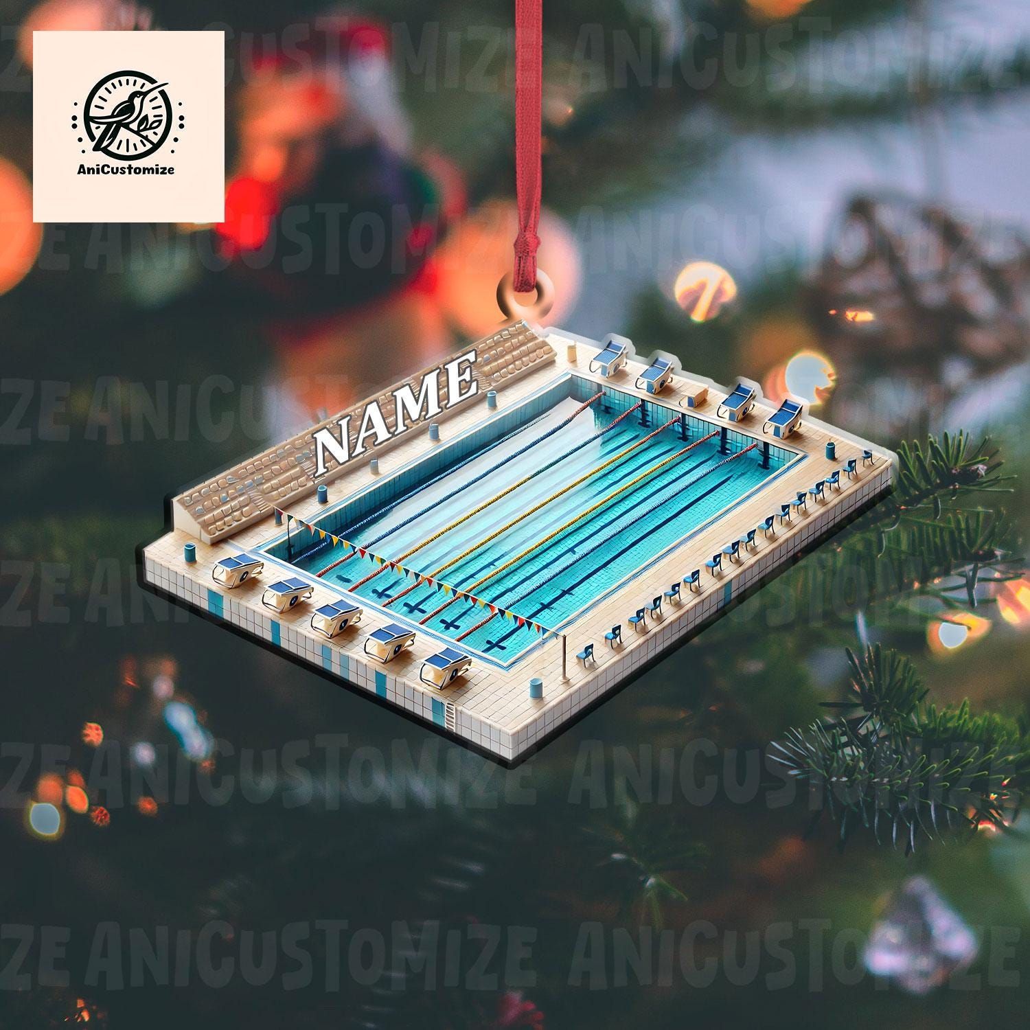 Personalized Swimming Pool 2D FLAT Ornament, Christmas Swimmer Ornament, Swimming 2024 Ornament, Sport Ornament, Custom Swimmer Ornament