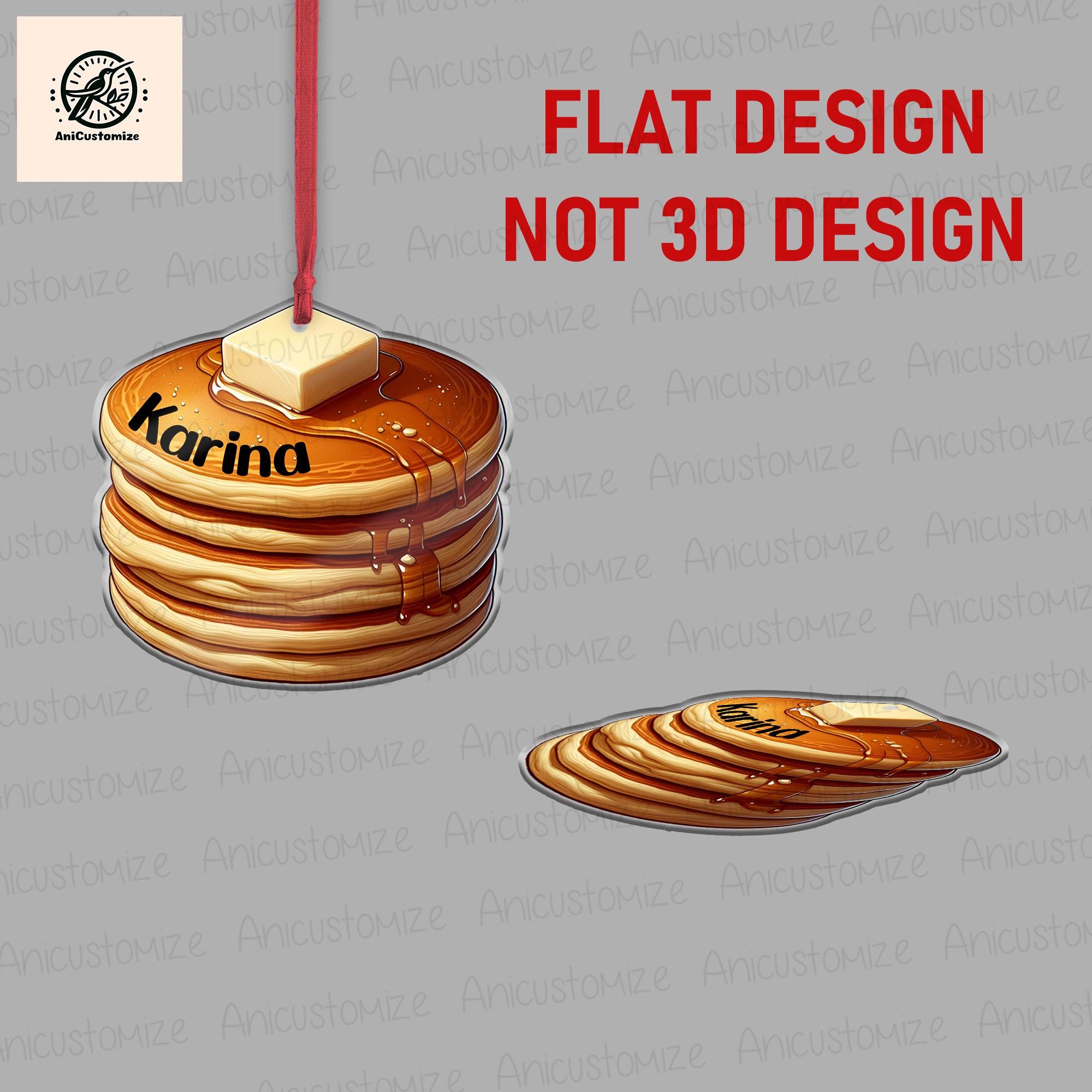 Personalized Pancake Ornament, 2D FLAT Christmas Ornament, Breakfast Food Foodie Lover Food Christmas Ornament, Funny Ornament Gift