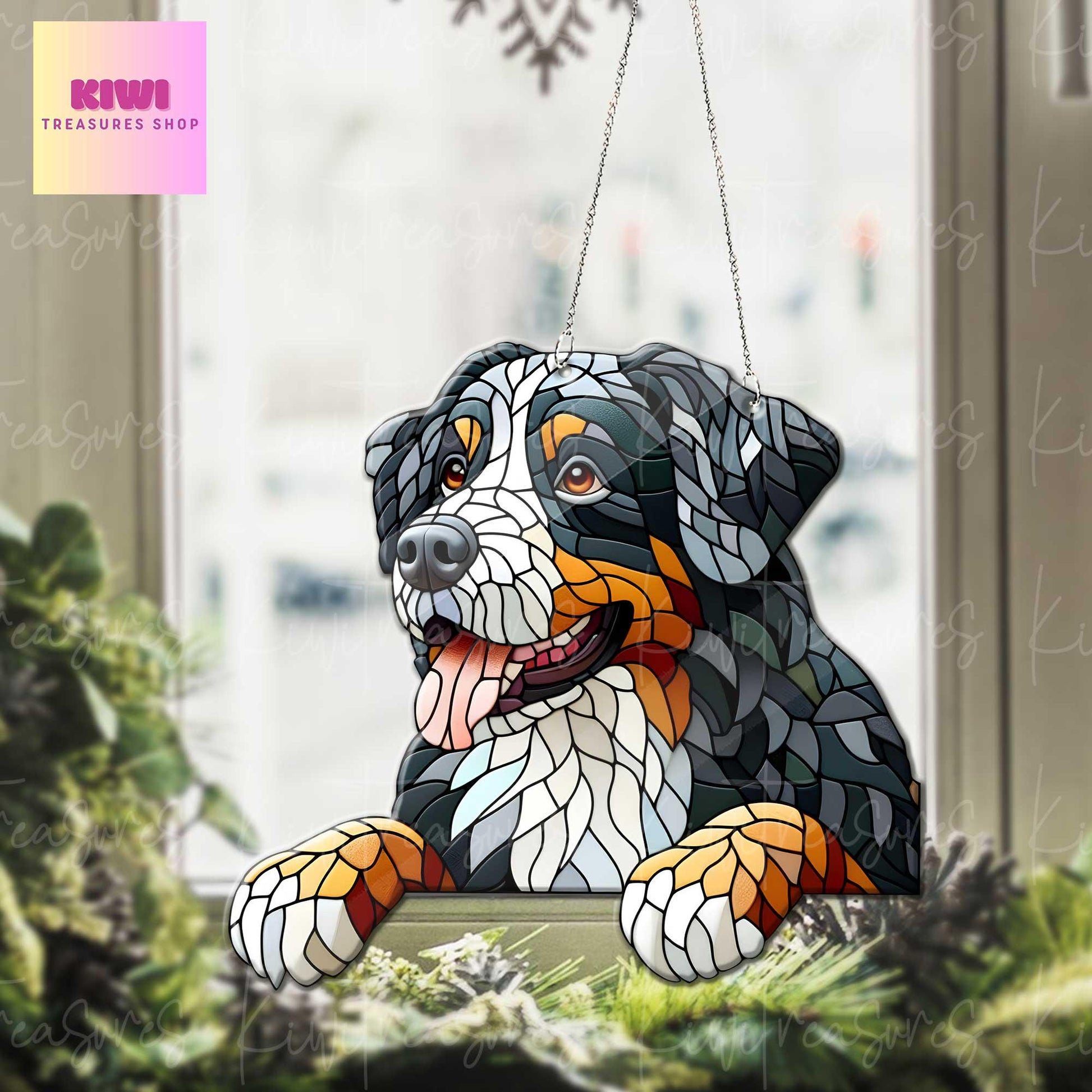 Bernese Mountain peeking Acrylic Window Hanging, dog Mom gift, NOT Suncatcher, Cute dog, memorial gift, bernese mountain lover