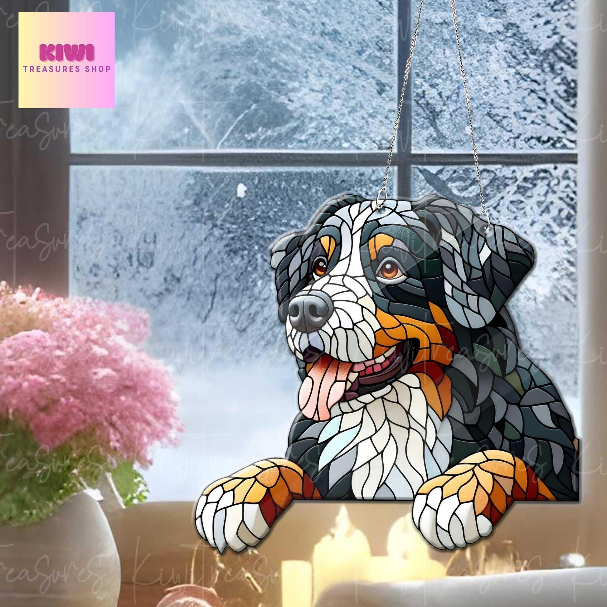 Bernese Mountain peeking Acrylic Window Hanging, dog Mom gift, NOT Suncatcher, Cute dog, memorial gift, bernese mountain lover