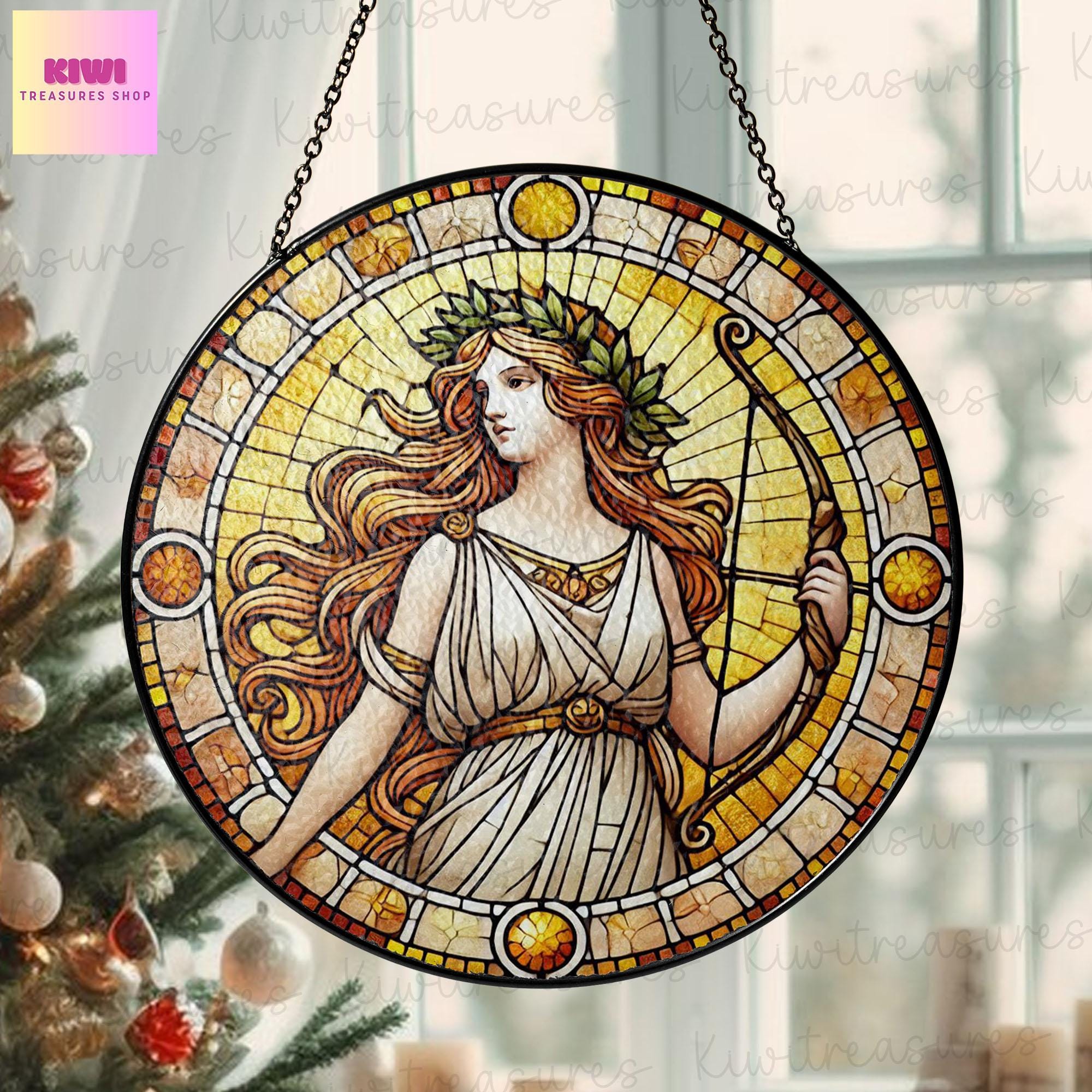 Artemis GLASS suncatcher Decor, Greek Goddess Artemis Protection Charm Home decoration, Artemis  window decor, Christmas gift