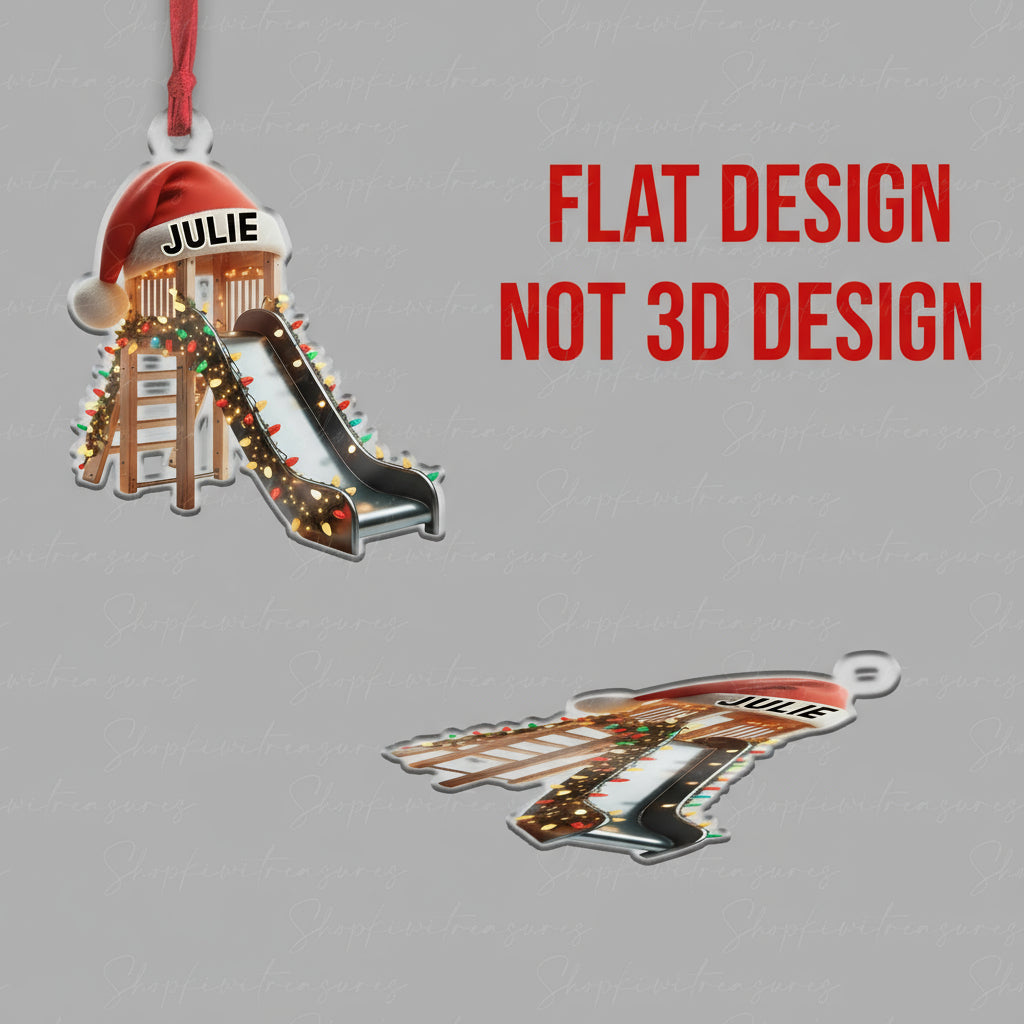 Personalized Child slide christmas tree ornament, 2d Flat slide ornament,  Kids' Garden Slides ornament, child playroom decor, OT ornament