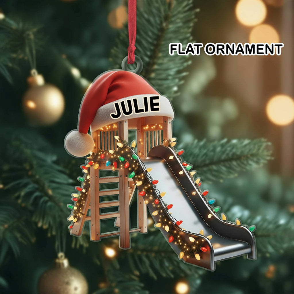 Personalized Child slide christmas tree ornament, 2d Flat slide ornament,  Kids' Garden Slides ornament, child playroom decor, OT ornament