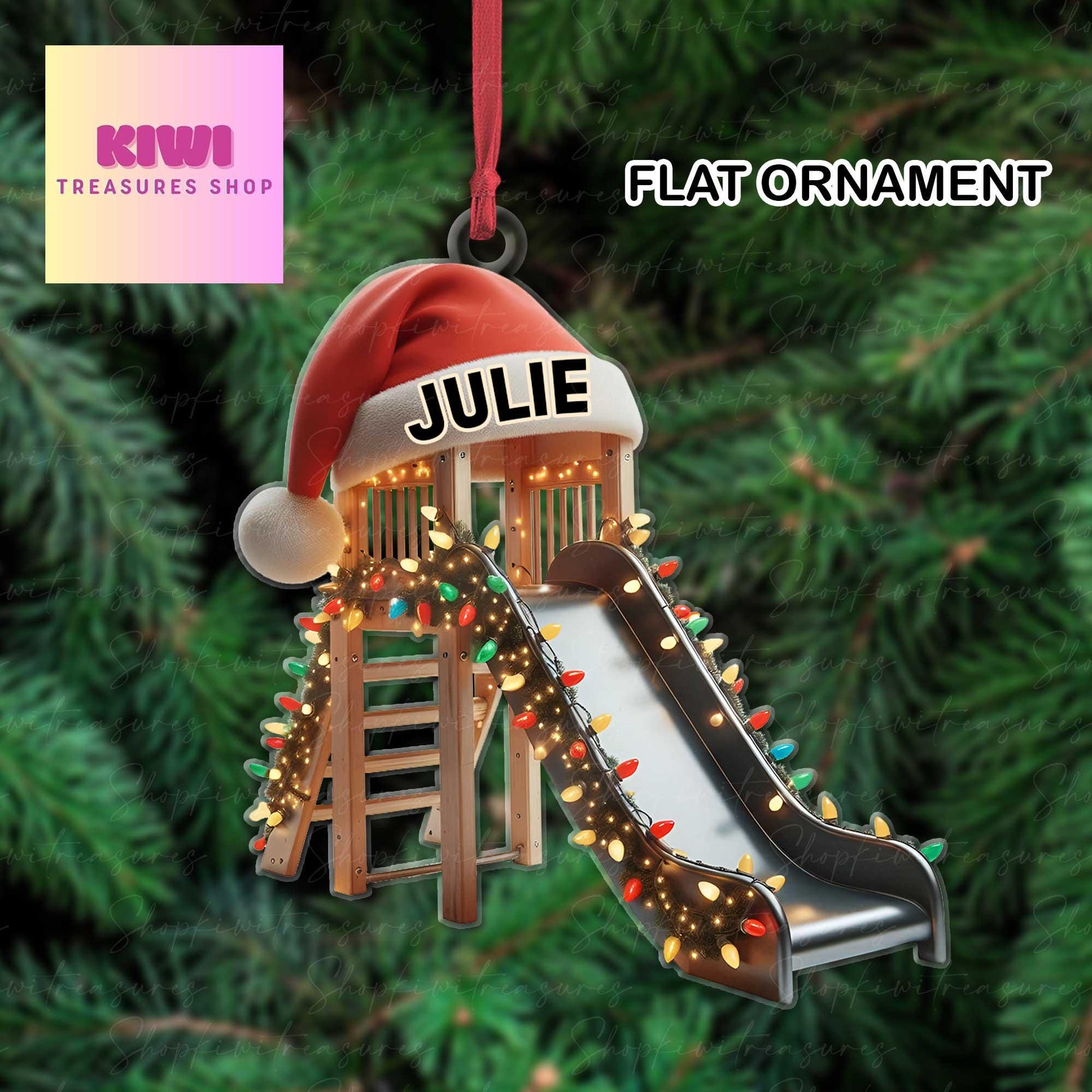 Personalized Child slide christmas tree ornament, 2d Flat slide ornament,  Kids' Garden Slides ornament, child playroom decor, OT ornament