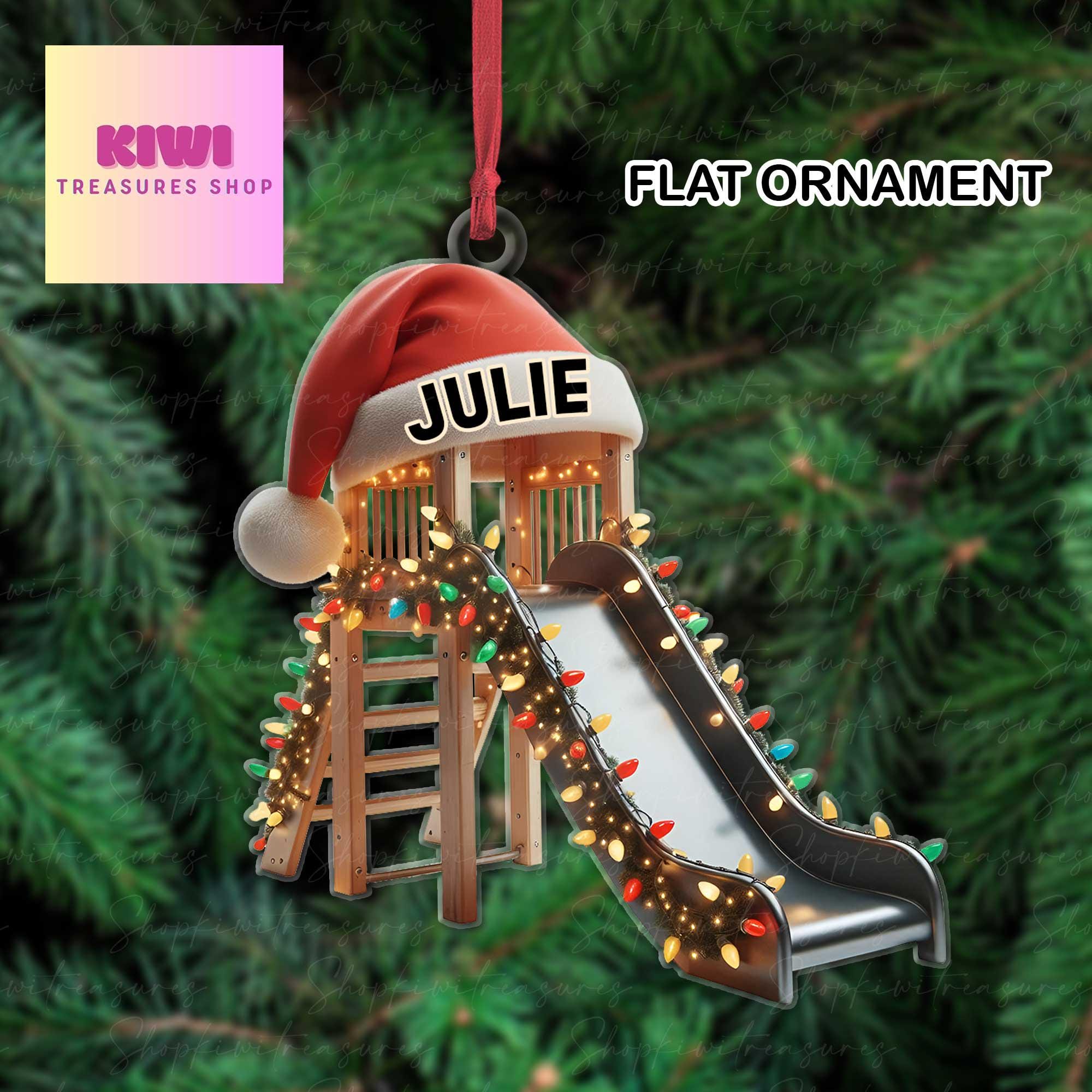 Personalized Child slide christmas tree ornament, 2d Flat slide ornament,  Kids' Garden Slides ornament, child playroom decor, OT ornament