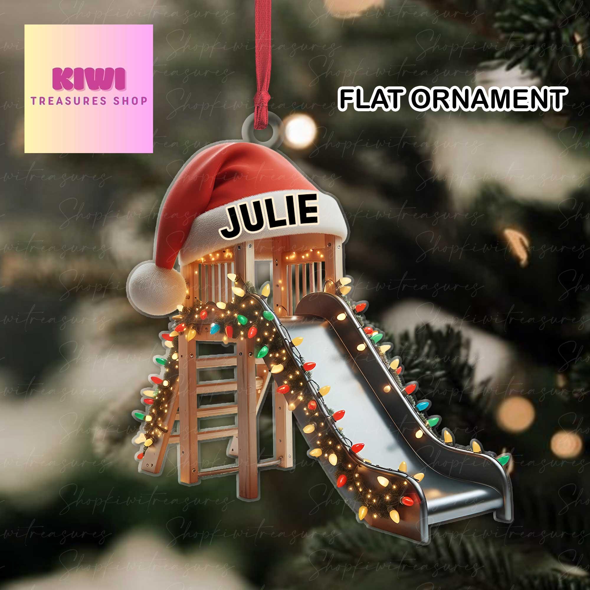 Personalized Child slide christmas tree ornament, 2d Flat slide ornament,  Kids' Garden Slides ornament, child playroom decor, OT ornament