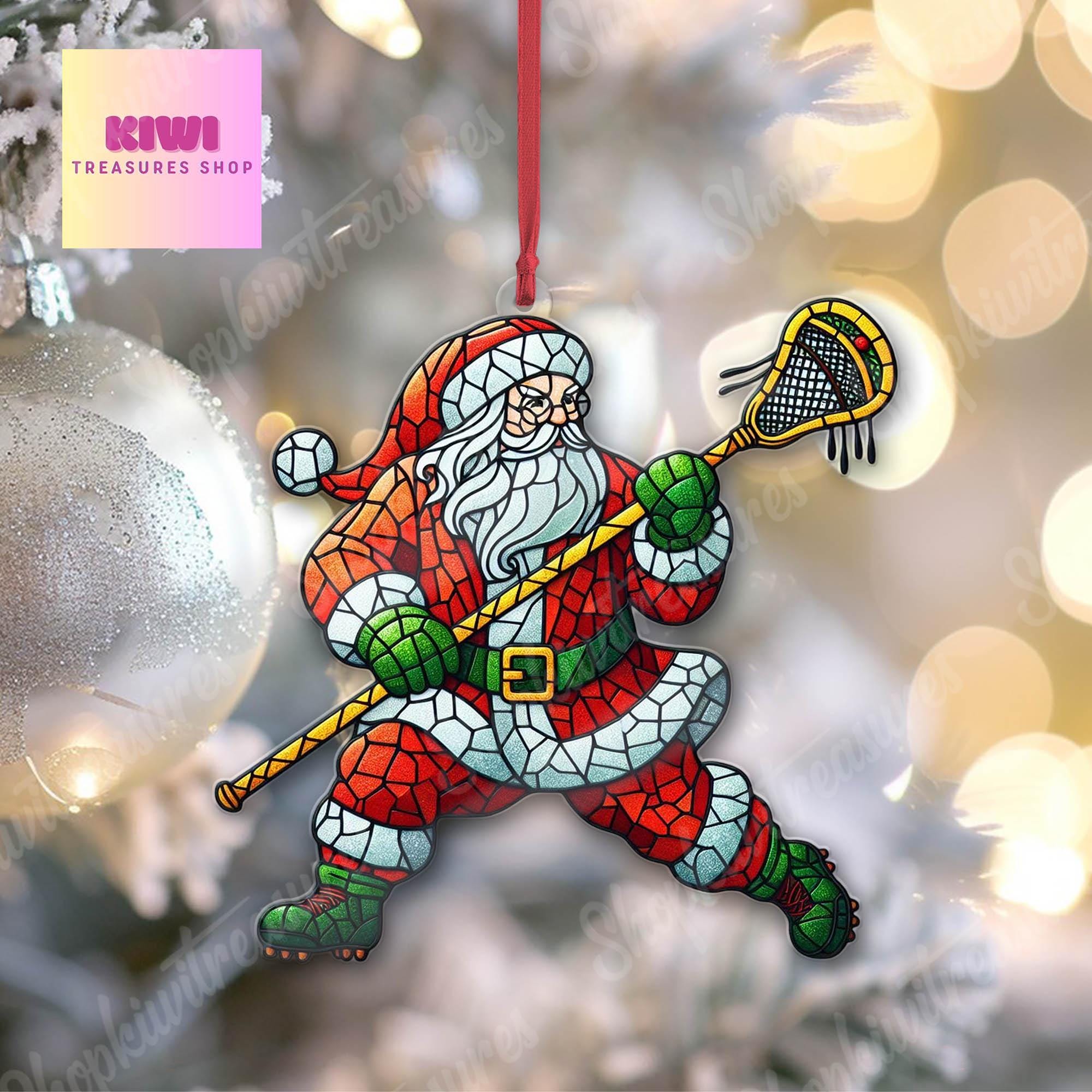 Santa Plays Lacrosse Ornament, 2d FLAT Lacrosse ornament, Santa Claus, Santa Lover, Lacrosse ornament, gift for her, sport lover gift