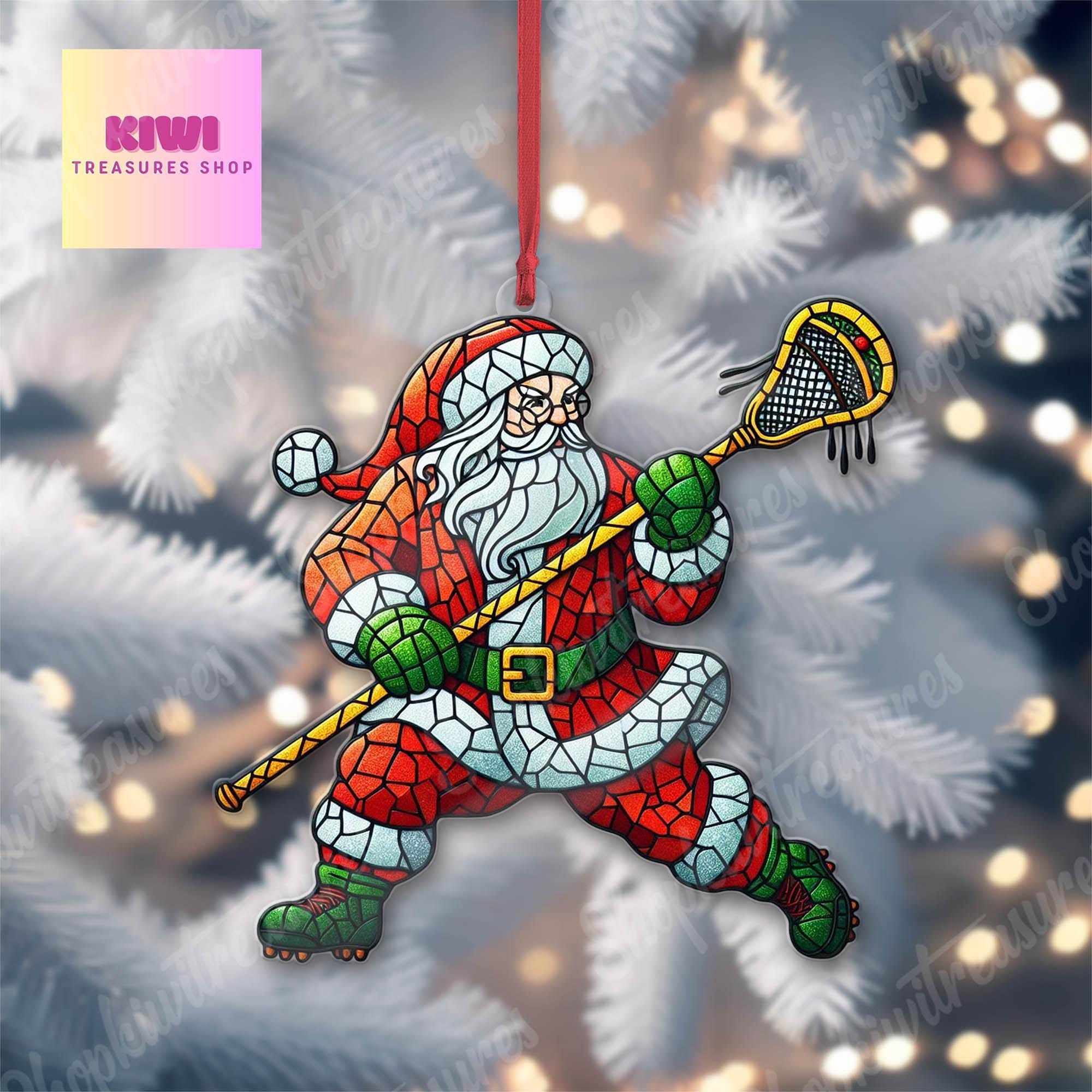 Santa Plays Lacrosse Ornament, 2d FLAT Lacrosse ornament, Santa Claus, Santa Lover, Lacrosse ornament, gift for her, sport lover gift