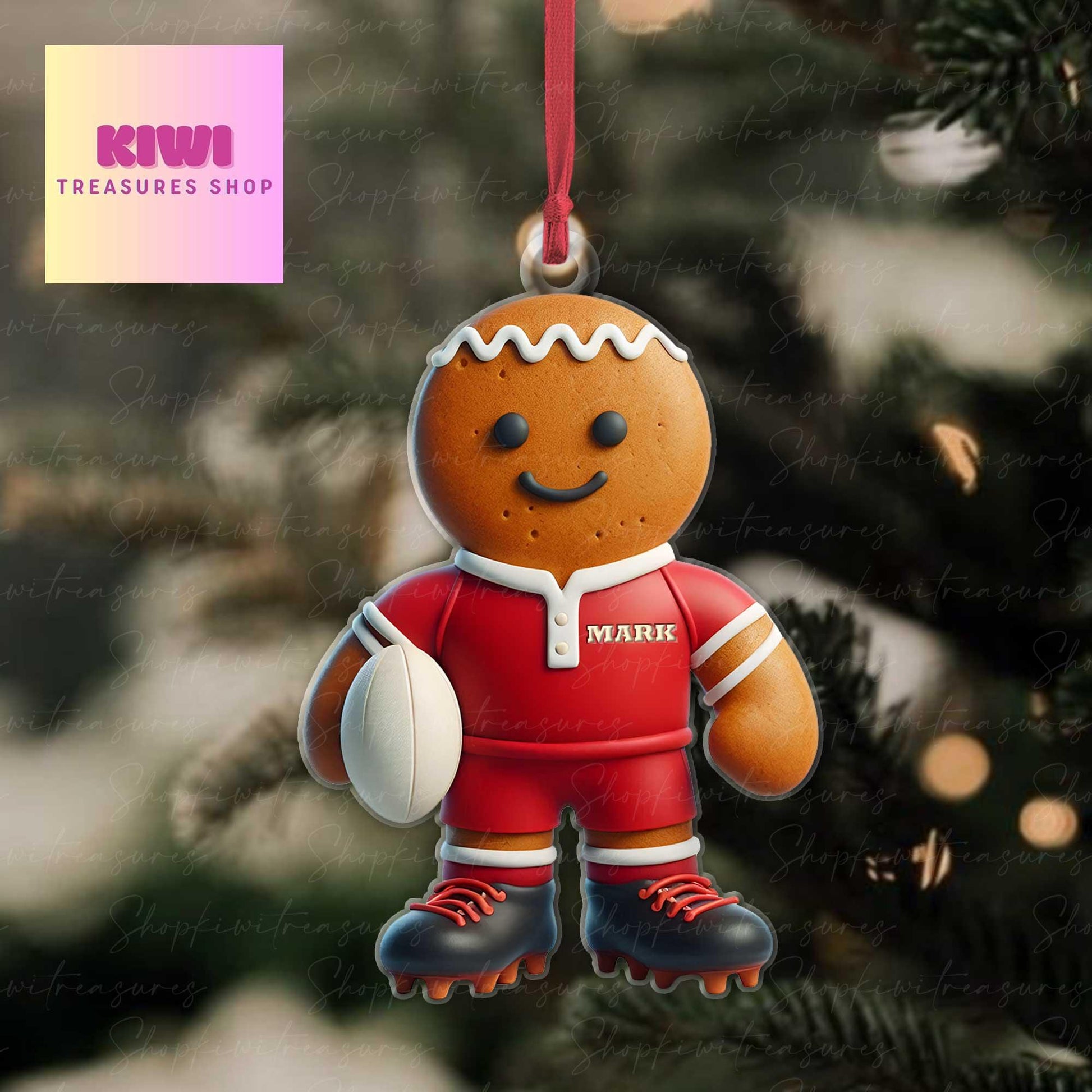 Custom Gingerbread Rugby Ornament, 2d FLAT Rugby ornament, Rugby ornament, gift for boys, sport lover, rugby lover gift