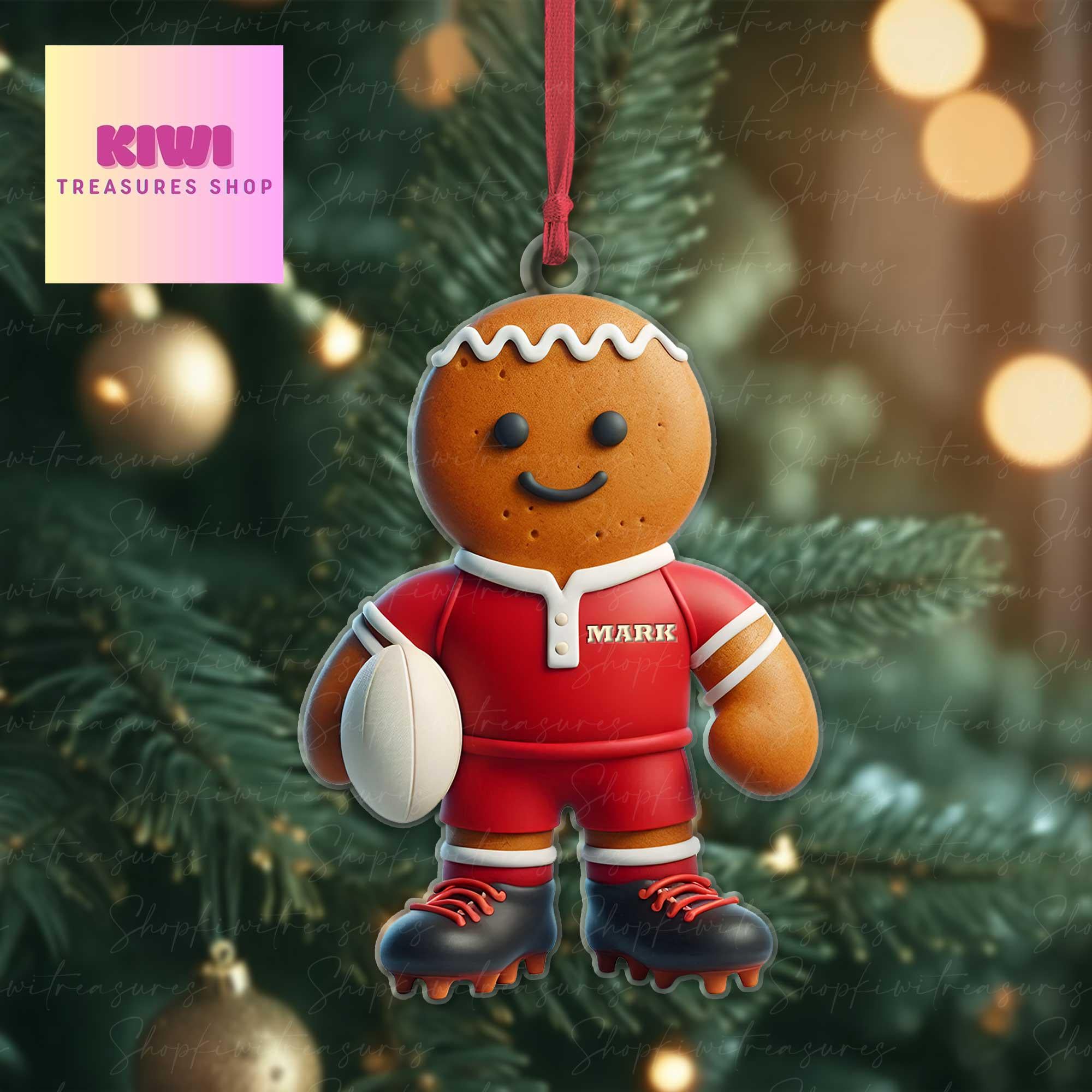 Custom Gingerbread Rugby Ornament, 2d FLAT Rugby ornament, Rugby ornament, gift for boys, sport lover, rugby lover gift
