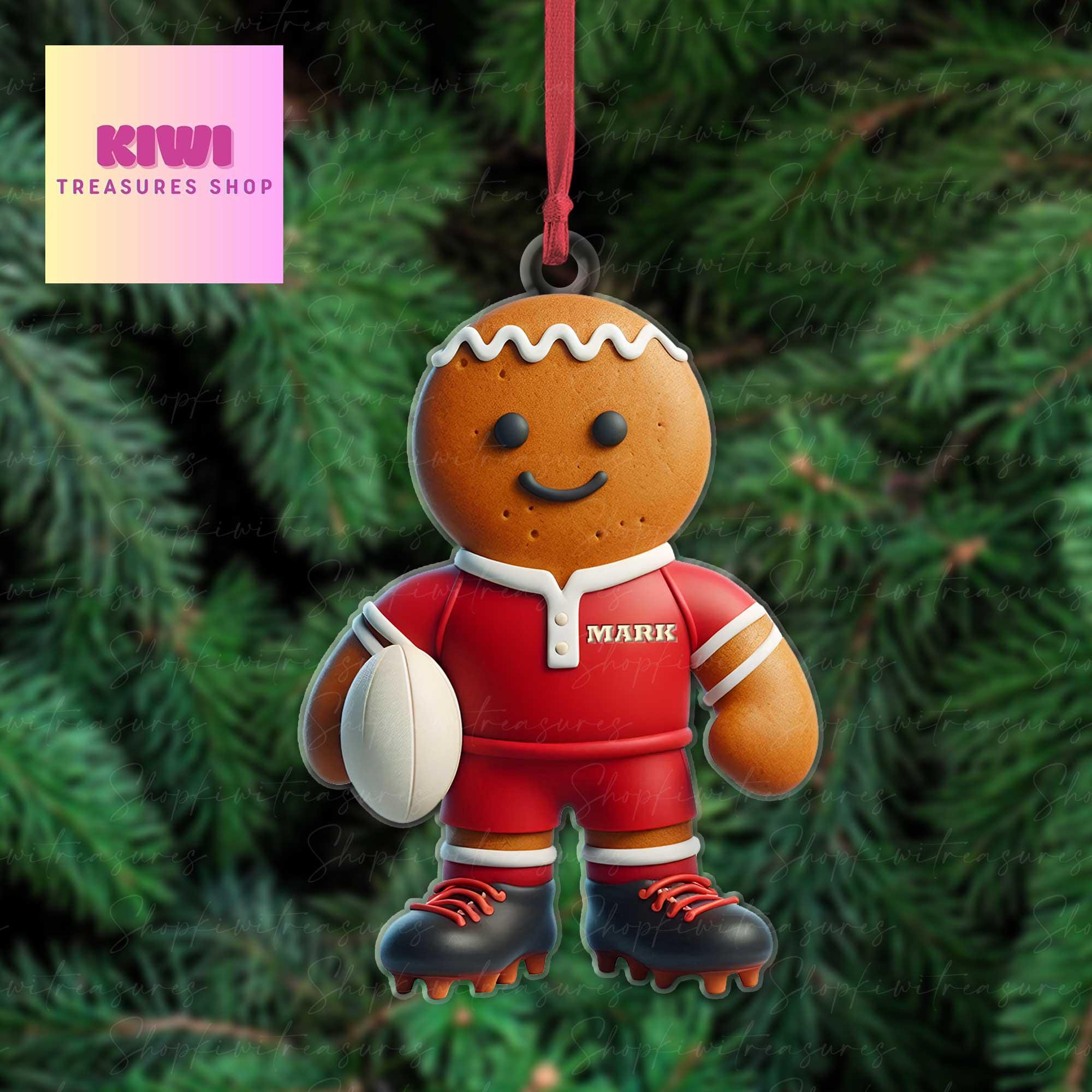 Custom Gingerbread Rugby Ornament, 2d FLAT Rugby ornament, Rugby ornament, gift for boys, sport lover, rugby lover gift