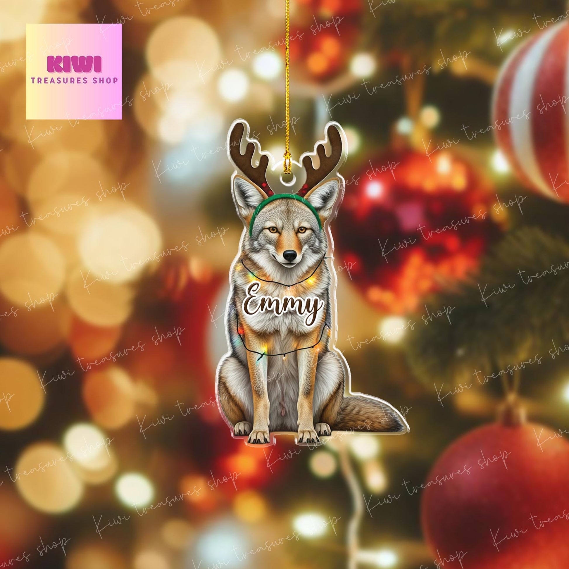 Personalized coyote ornament, 2d Flat coyote ornament,  coyote Ornament Gift, wild animal Ornament Decor, coyote Lovers Gift