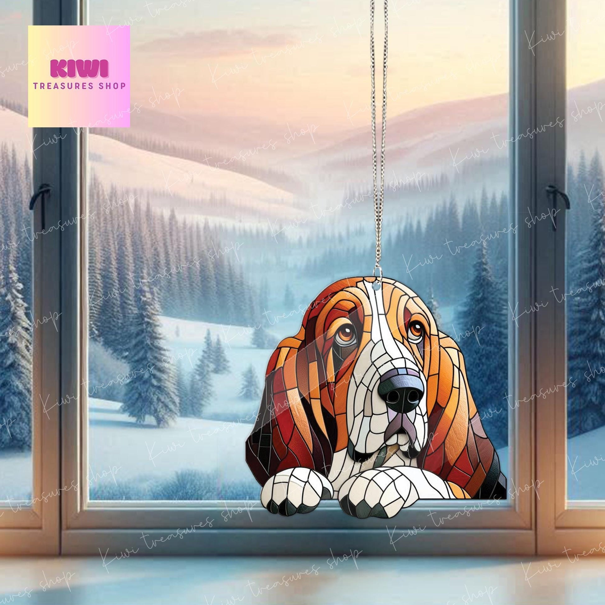 Basset hound dog peeking Acrylic Window Hanging, dog Mom gift, NOT Suncatcher, Cute dog, memorial gift, basset hound dog lover