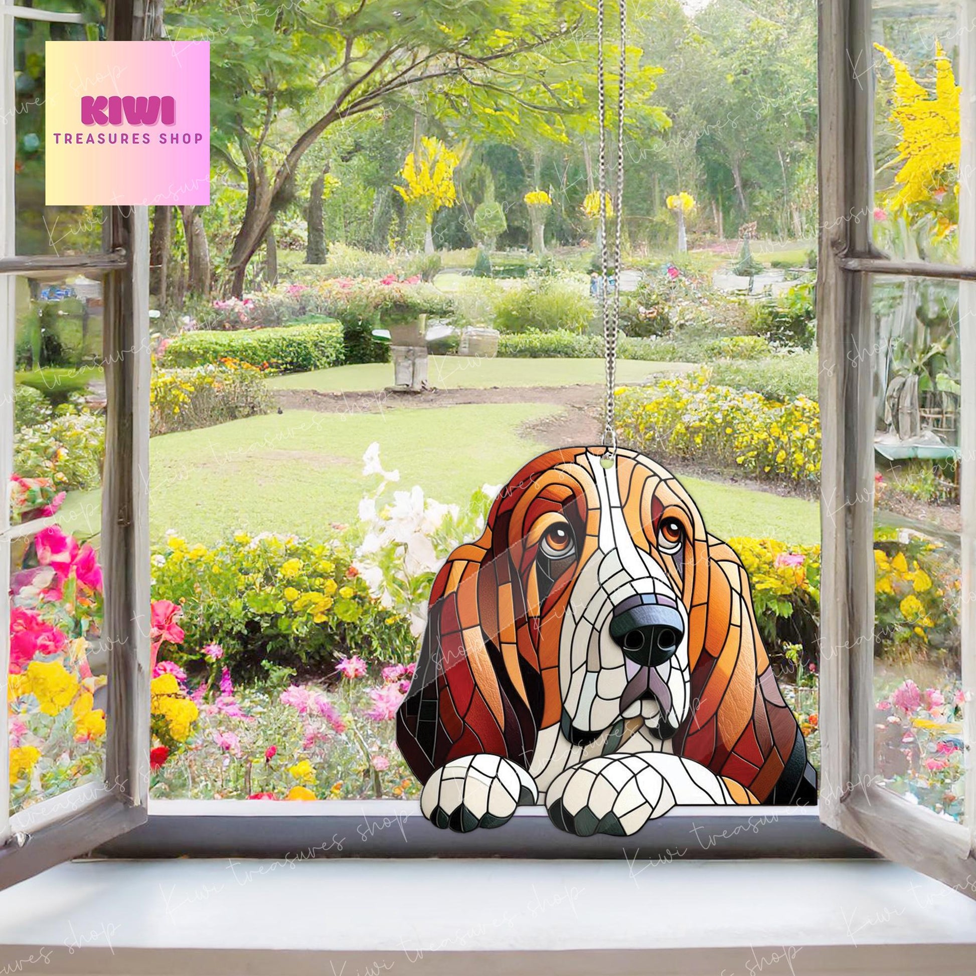 Basset hound dog peeking Acrylic Window Hanging, dog Mom gift, NOT Suncatcher, Cute dog, memorial gift, basset hound dog lover