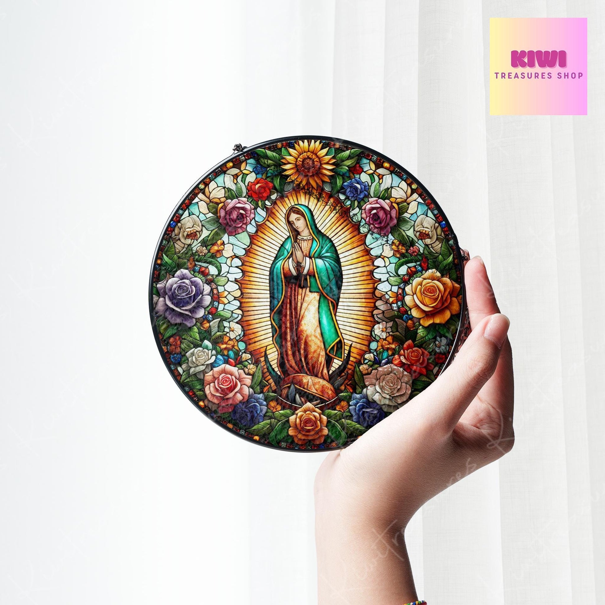 Mexican Virgen de Guadalupe Religious GLASS Suncatcher Hanging, Jesus Christ, Lamb of God hanging, Southwest Decor, Catholic Suncatcher