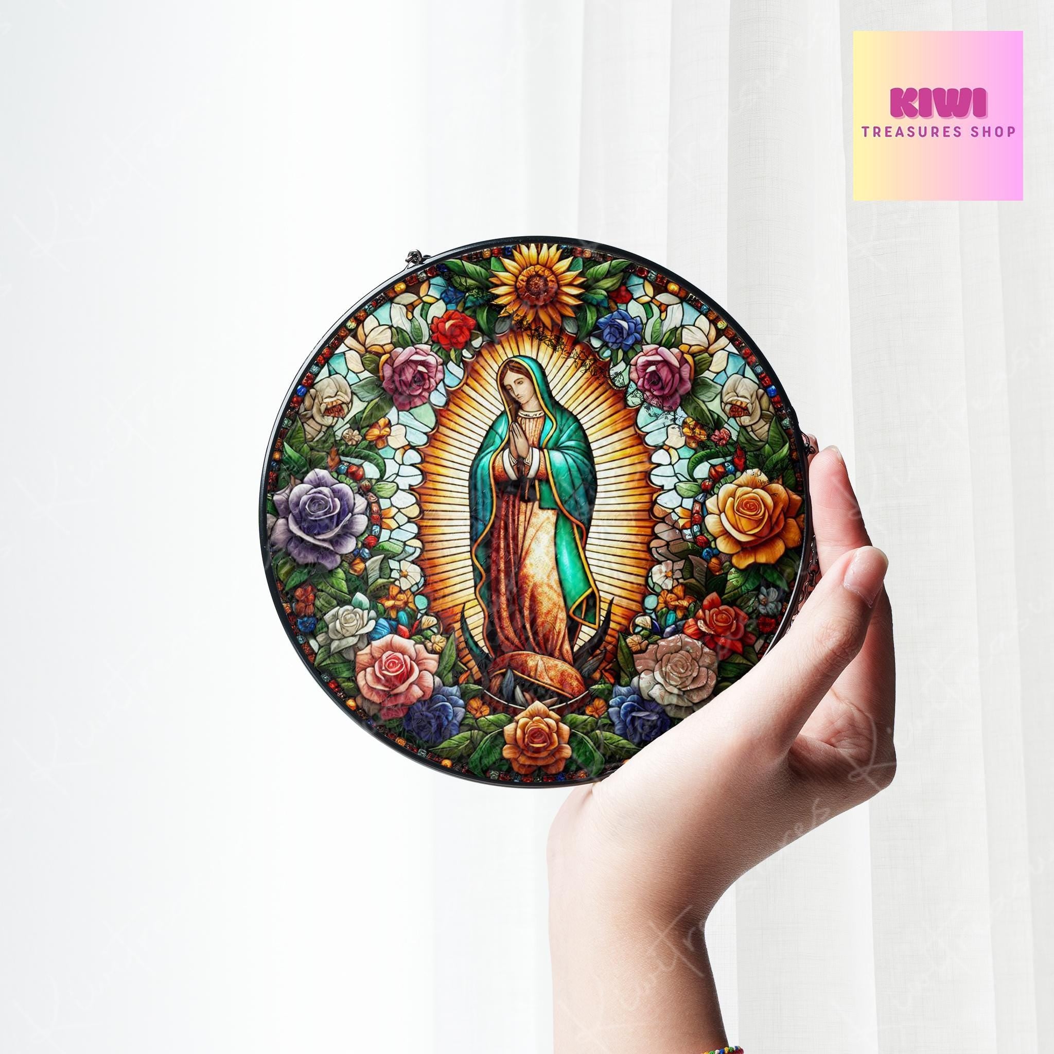 Mexican Virgen de Guadalupe Religious GLASS Suncatcher Hanging, Jesus Christ, Lamb of God hanging, Southwest Decor, Catholic Suncatcher