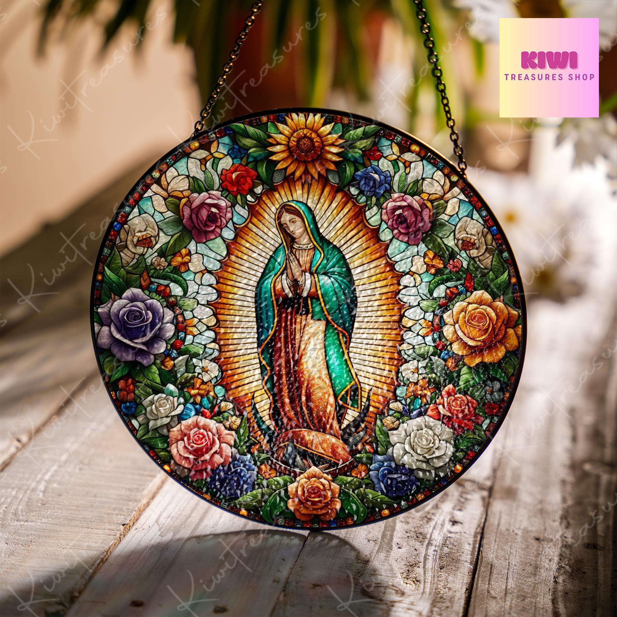 Mexican Virgen de Guadalupe Religious GLASS Suncatcher Hanging, Jesus Christ, Lamb of God hanging, Southwest Decor, Catholic Suncatcher