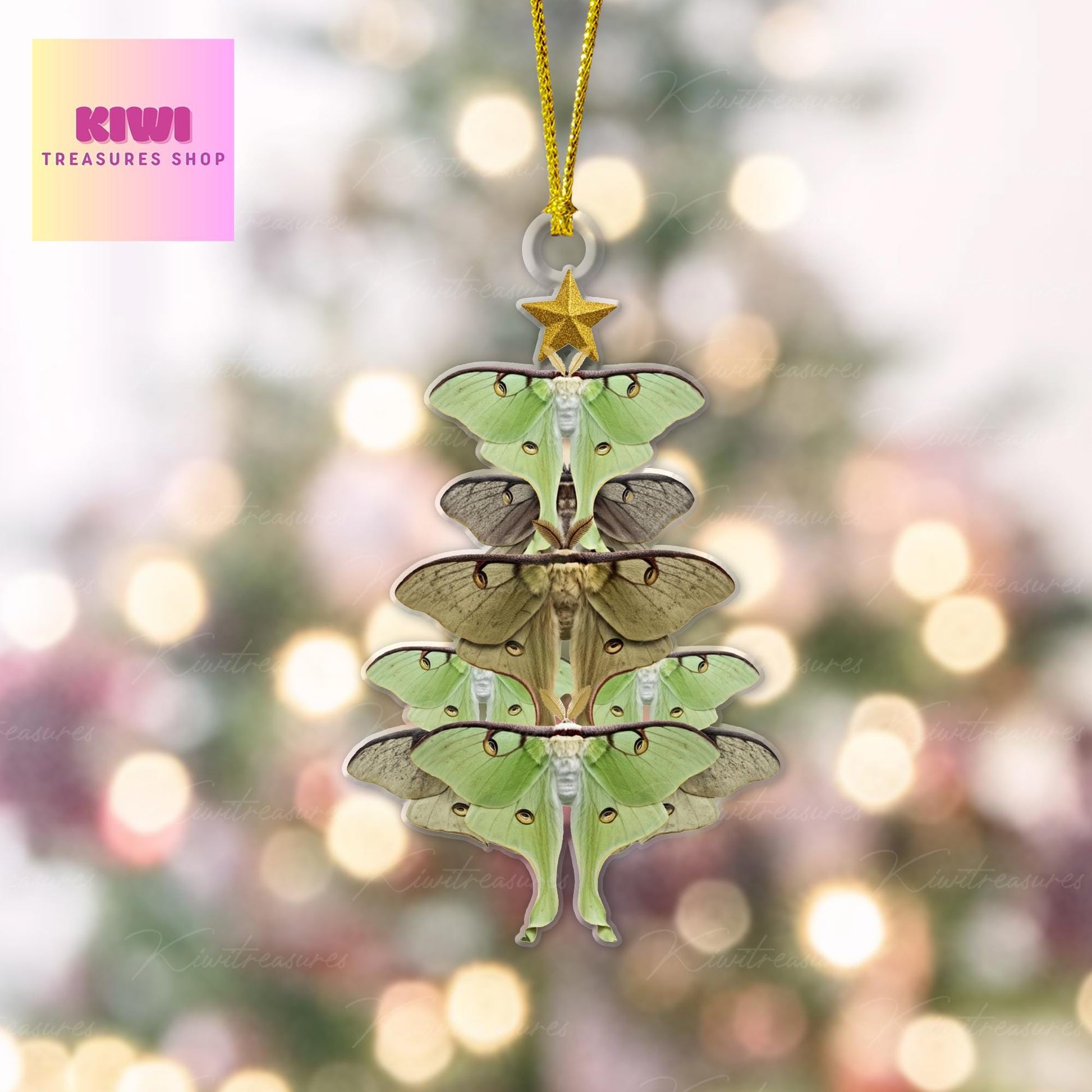 Luna Moths Christmas tree Ornament, 2d FLAT luna moth ornament, Insect Ornament, Biologist gift, exchange idea gift, christmas keepsake
