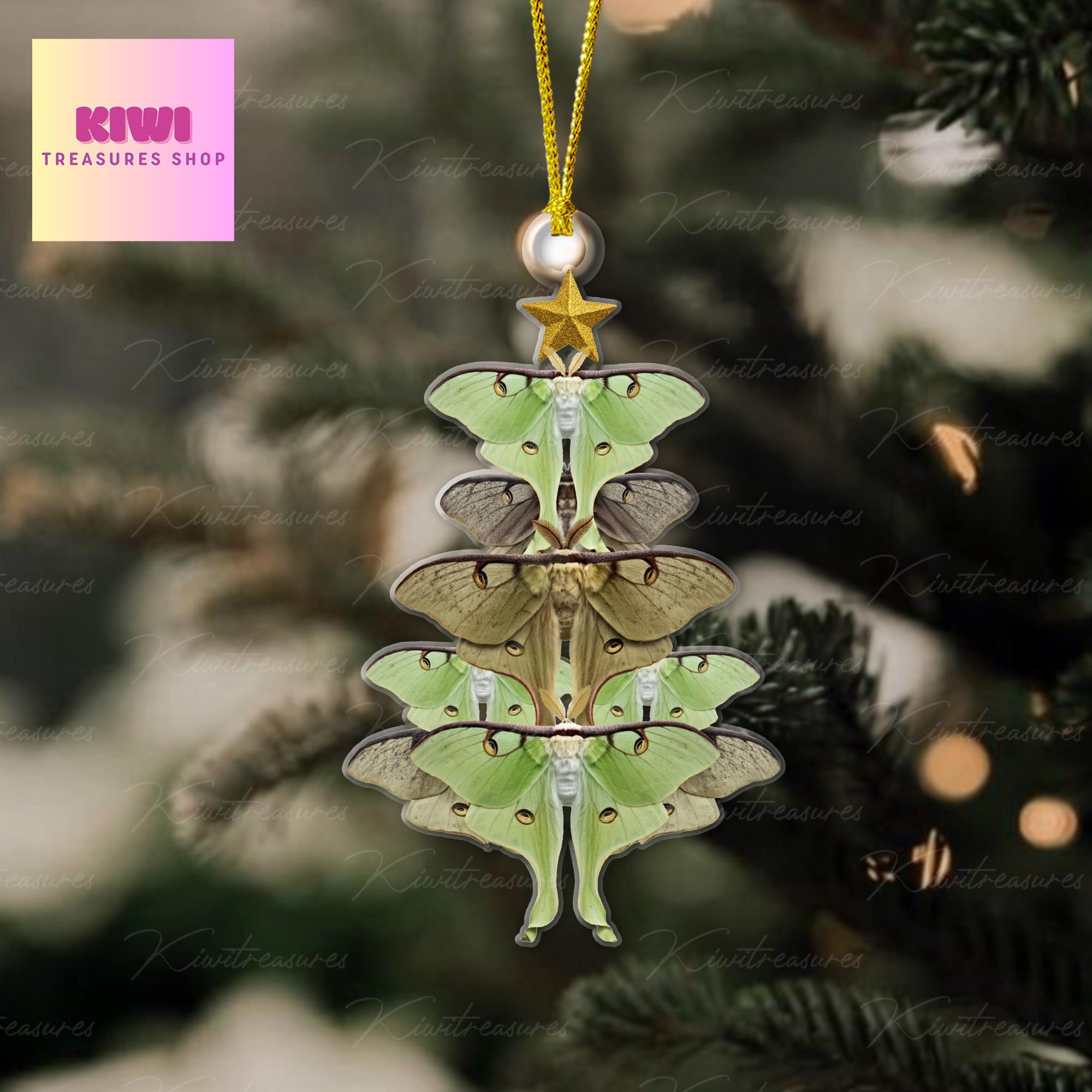Luna Moths Christmas tree Ornament, 2d FLAT luna moth ornament, Insect Ornament, Biologist gift, exchange idea gift, christmas keepsake