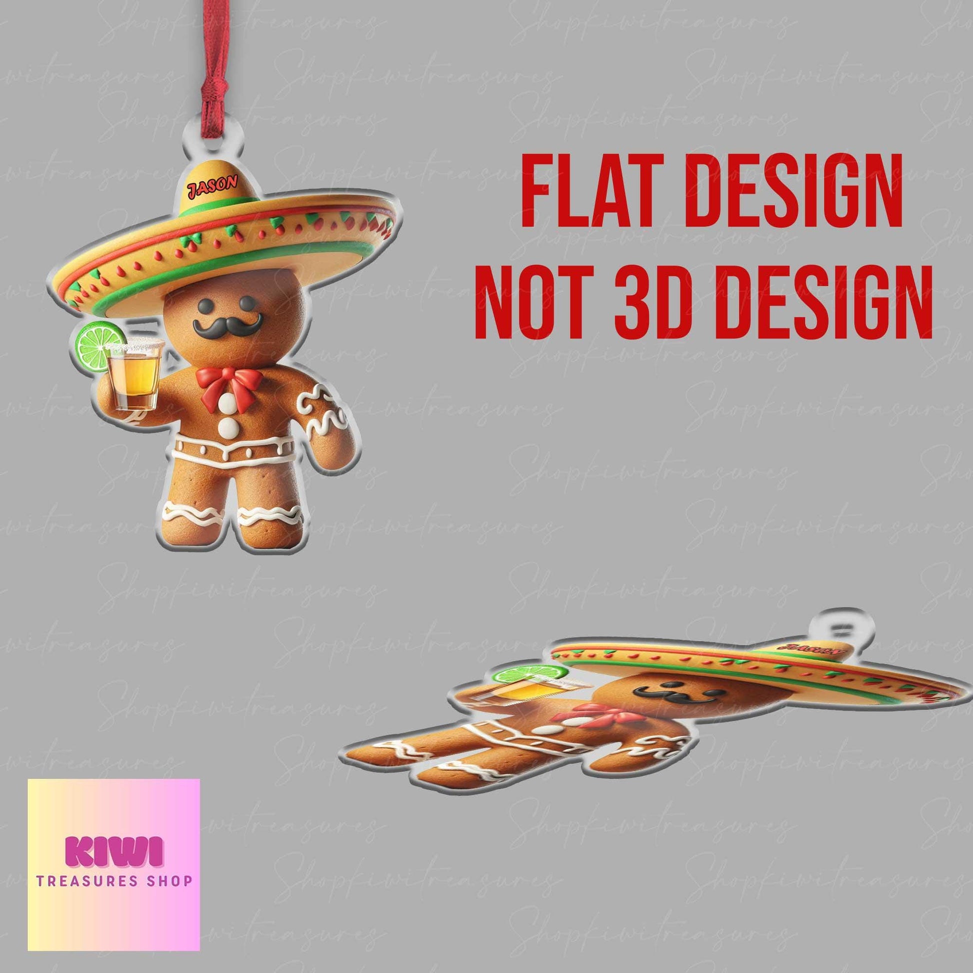 Custom Tequila gingerbread Christmas Ornament, 2d FLAT mexican ornament, Feliz Navidad Ornament, Latin Mexican, Christmas Gift For Mexican