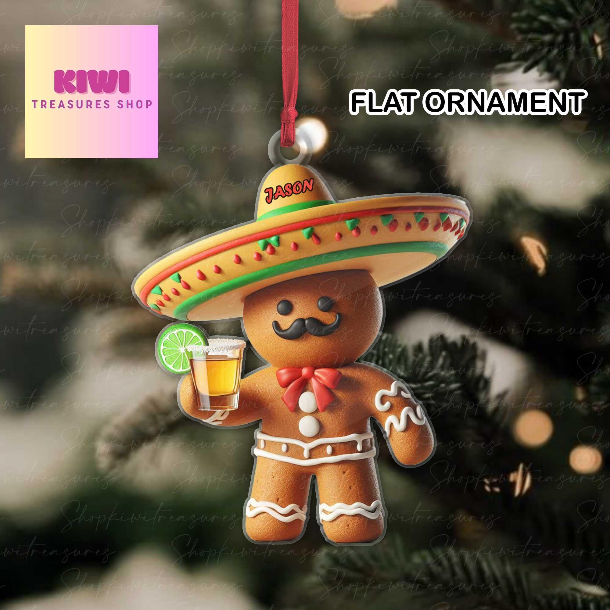 Custom Tequila gingerbread Christmas Ornament, 2d FLAT mexican ornament, Feliz Navidad Ornament, Latin Mexican, Christmas Gift For Mexican