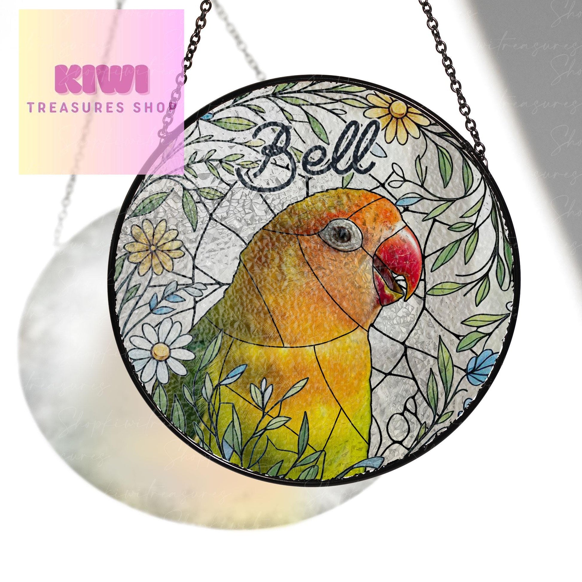 Custom Pet Love Bird Portrait Glass Suncatcher, Parrot Suncatcher, Custom Pet Portrait from Photo, Sympathy Gifts, Pet Parrot Glass Piece