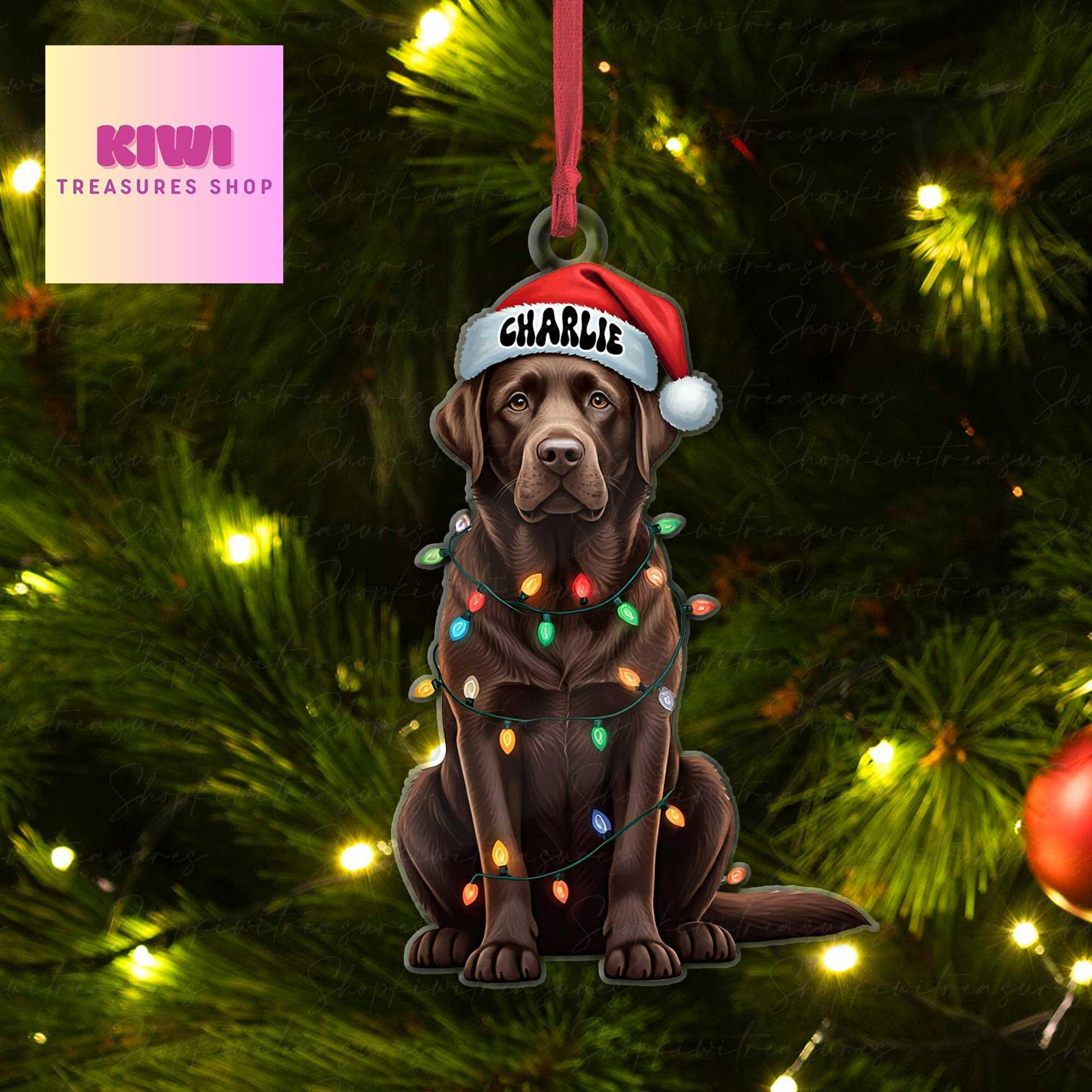 Personalized chocolate labrador dog Ornament, labrador ornament, Flat 2D Ornament, dog lover gift, dog dad idea gift, exchange gift