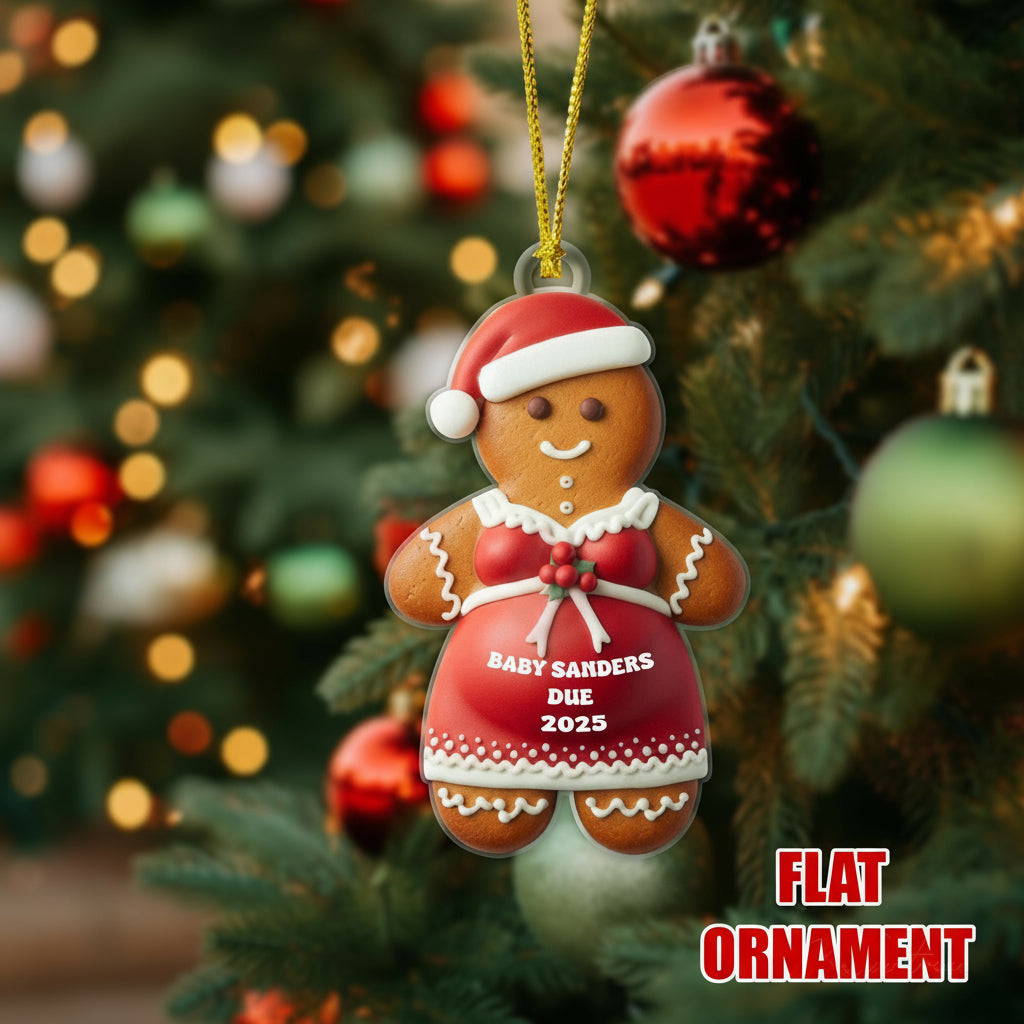 Personalized Expecting Baby gingerbread FLAT Ornament, Christmas mommy to be ornament, pregnancy announcement christmas gift, cute ornament