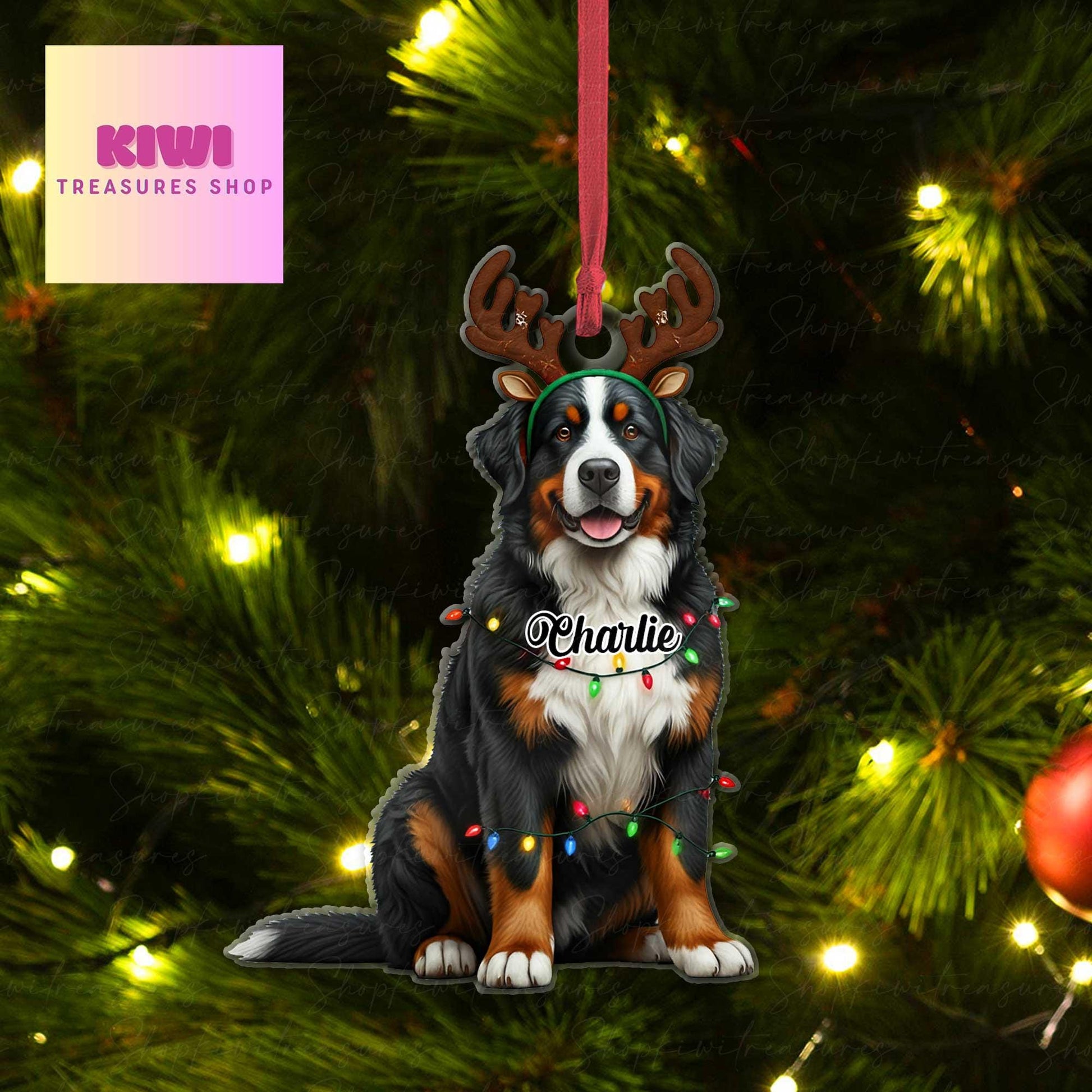 Personalized bernese mountain dog Ornament, bernese dog ornament, Flat 2D Ornament, dog lover gift, dog dad idea gift, exchange gift